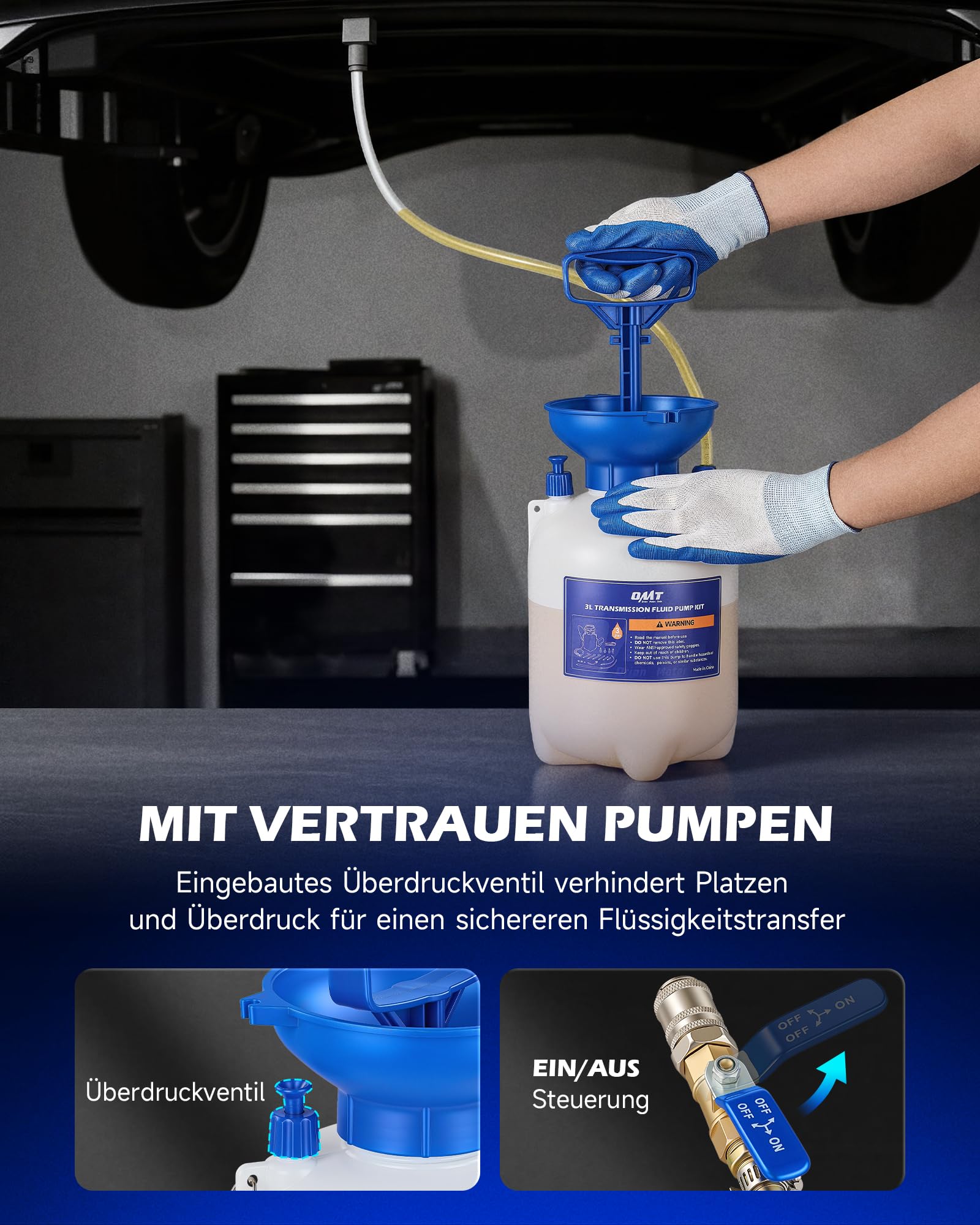 Orion Motor Tech Getriebeölpumpe 3L, Manuelle Transferpumpe mit 12 ATF-Adaptern, Getriebeöl-Einfüllgerät für PKW LKW und SUV