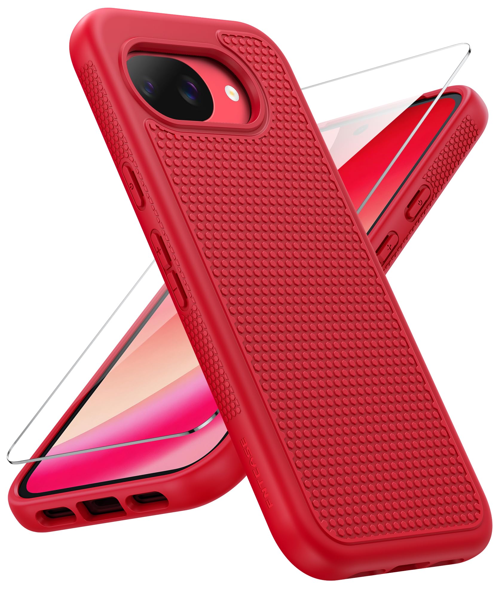 FNTCASE for Google Pixel 10A Case: Soft TPU Non Slip Shockproof Cover Red | 14FT Military Grade Drop Protection, Matte Textured Protective Phone Cases With Screen Protector, for Daily Use, Red