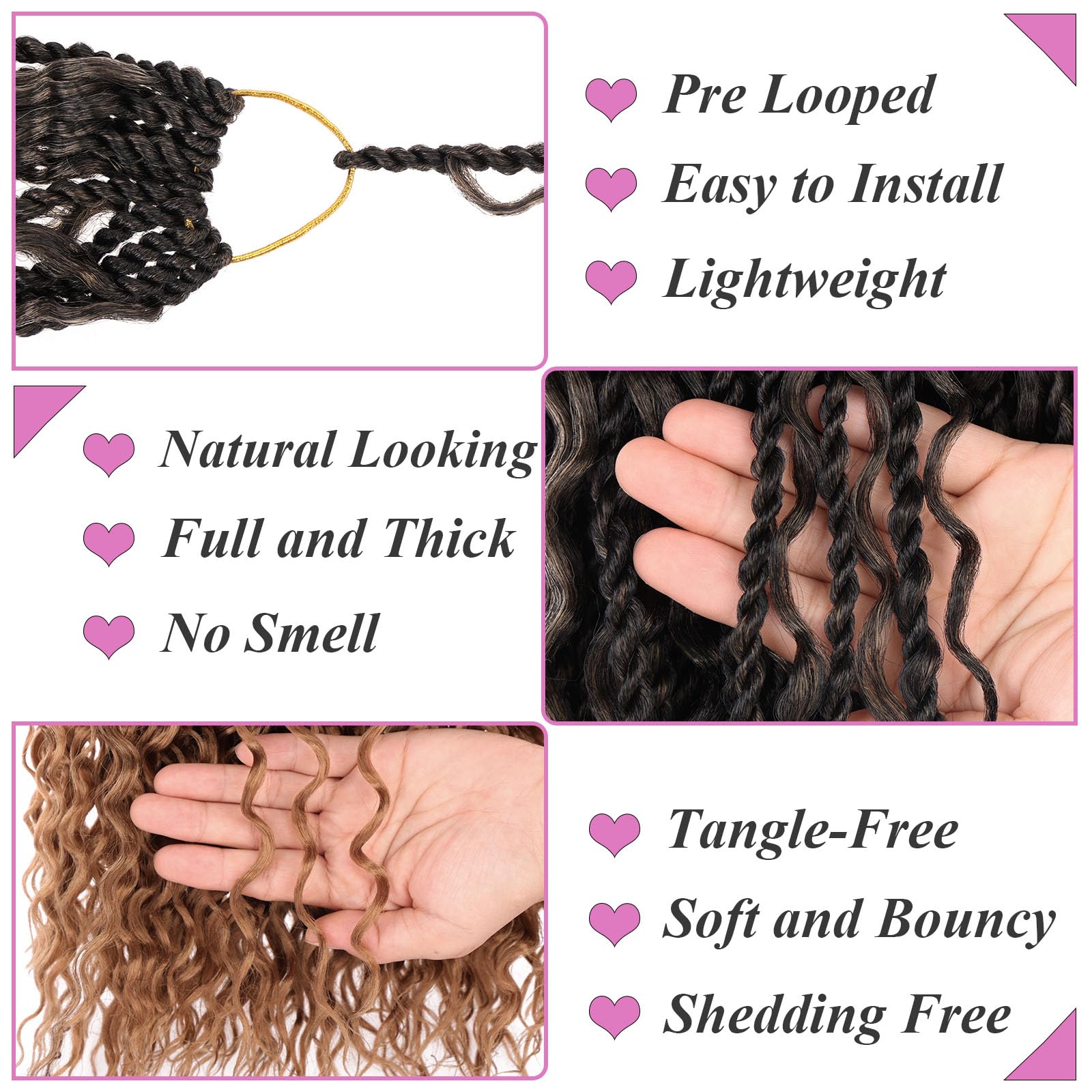 Samtress 9 Packs Boho Senegalese Twist Crochet Hair with Curly Ends 24 Inch Boho Island Twist Crochet Braids for Women Pre-Looped Ombre Blonde Goddess Twist Crochet Braids Hair Extensions (#T27) - Image 3