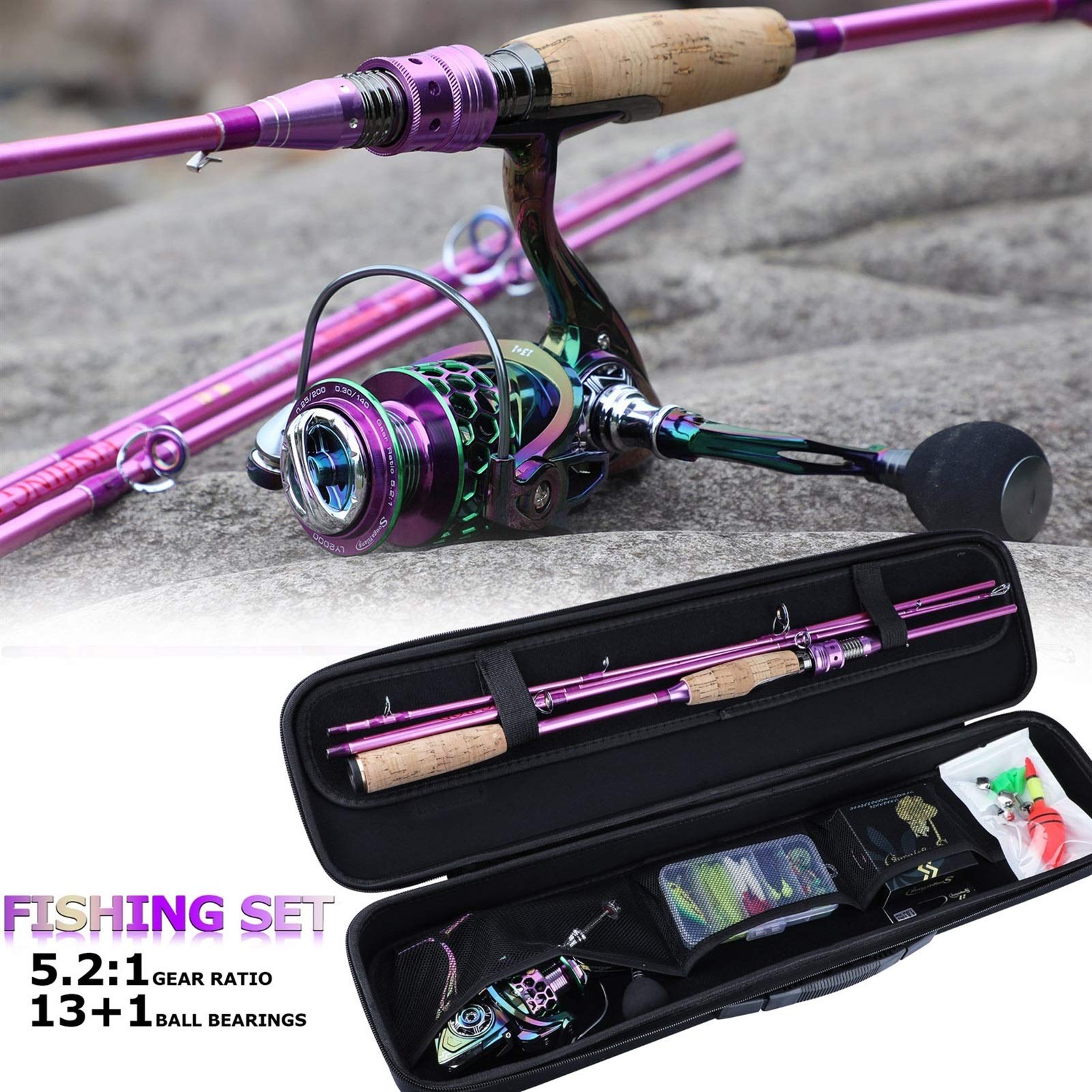 Wędki Wędkarstwo i kołowrotek Combo Set Spinning Kołowrotek rybacki i spinning Rods Linia wędkarska Torba Przynęta Haczyki Pełny zestaw Wędka(Rod and reel,2.1m and 2000)