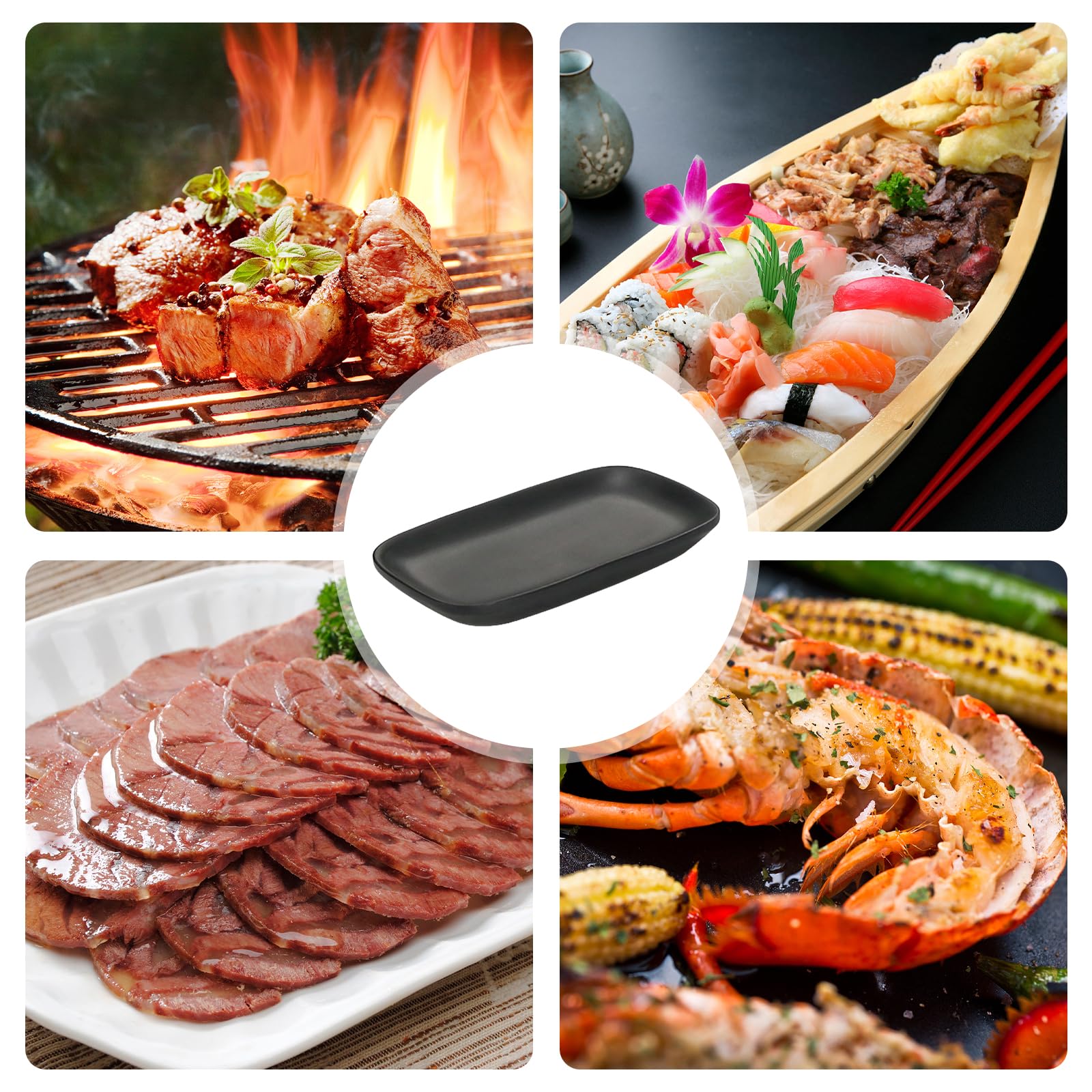 Set 2 Piatti Portata In Acciaio Inox - Rettangolari, Per Buffet, Sushi, Antipasti - 32x22cm E 36x27cm - Foto 2