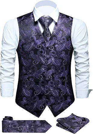 FAIMO Men's Suit Vests, Mens Vests Dress Waistcoat for Suit or Tuxedo, Business Formal Paisley Floral Vest for Men +Tie Set