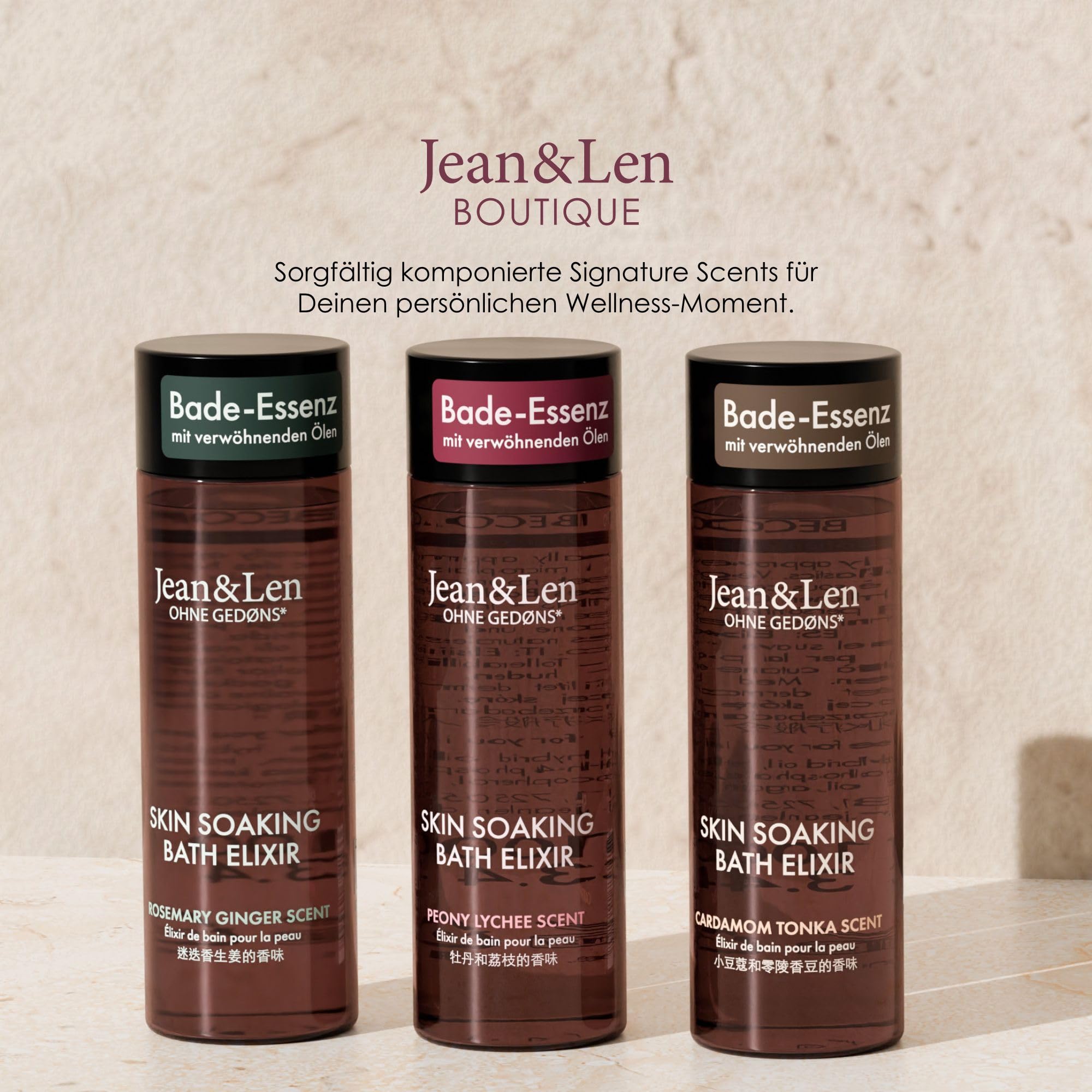 Jean & Len Bath Elixir Peony & Lychee, z naturalnymi olejkami, pozostawia przyjemne uczucie na skórze, kwiatowy zapach, olejek do kąpieli do wszystkich rodzajów skóry, bez parabenów i silikonów, 100