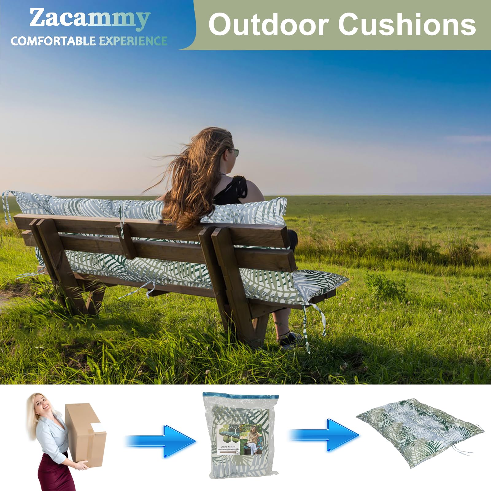 Porch Swing Replacement Cushion for 3 Seat - Outdoor Waterproof Patio Furniture loveseat Cushions with Backrest - Thicken 4''Garden Bench Furniture (Hawaii, Patio Cushions 40x60in)