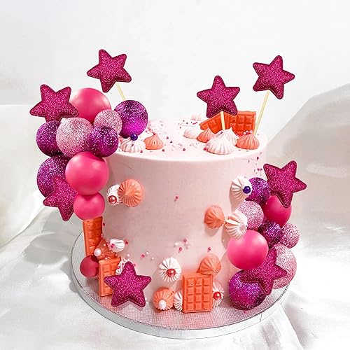 Miniatura 3 de 39 piezas de decoración de pastel rosa intenso para niña, bolas rosas y moradas, decoración de pasteles para bodas, cumpleaños, baby shower, fiesta