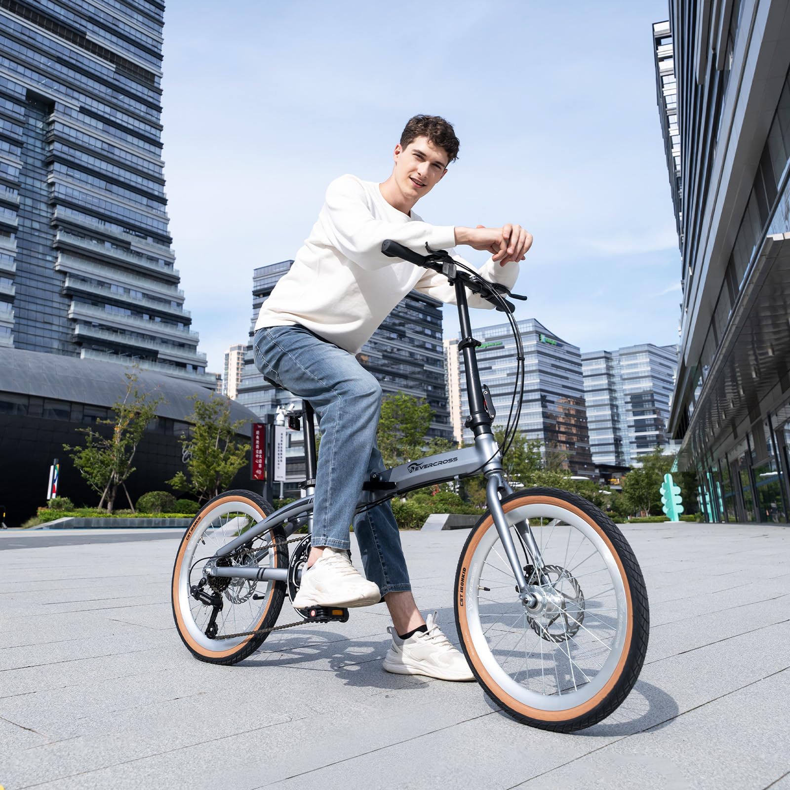 EVERCROSS EM1 Bici Pieghevole per Adulti e Ragazzi dai 12 Anni – Ruote 20", 7 Velocità, Doppi Freni a Disco, Telaio in Alluminio Leggero, Peso 12,7 kg, 99% Pre-montata, Adatta ad Altezze 150-185 cm