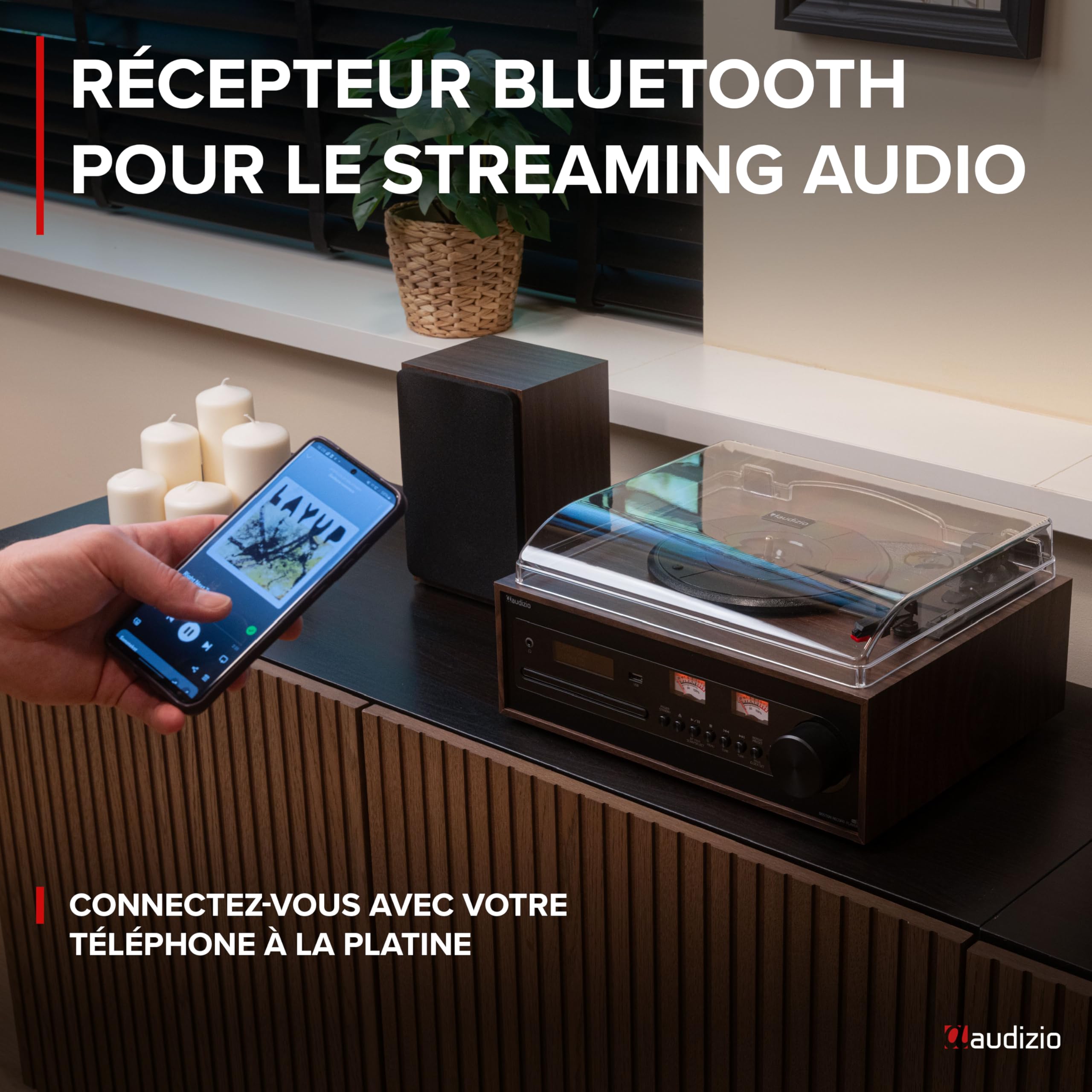 Audizio Boston Platine Vinyle Vintage Stéréo avec Enceintes 50 Watts - Couleur Noyer, BT, Lecteur CD, Radio Dab+, Vu-mètres, Un Tourne-Disque Tout-en-Un pour Les Amateurs de Vinyles