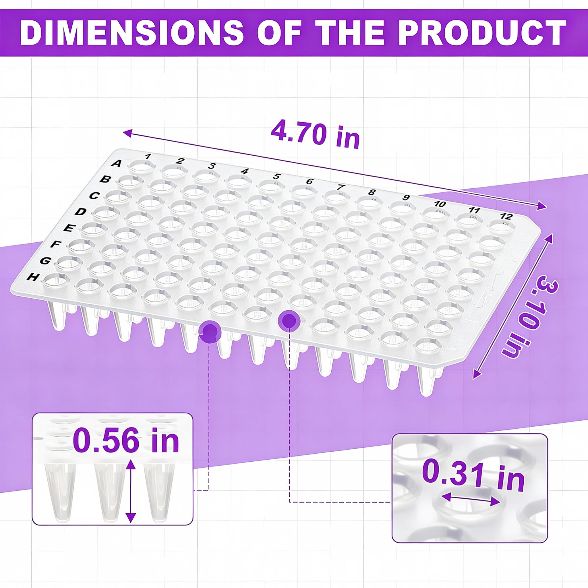 Piastre PCR a 96 pozzetti da 0,1 ml, trasparenti, non rivestite, 15 pezzi