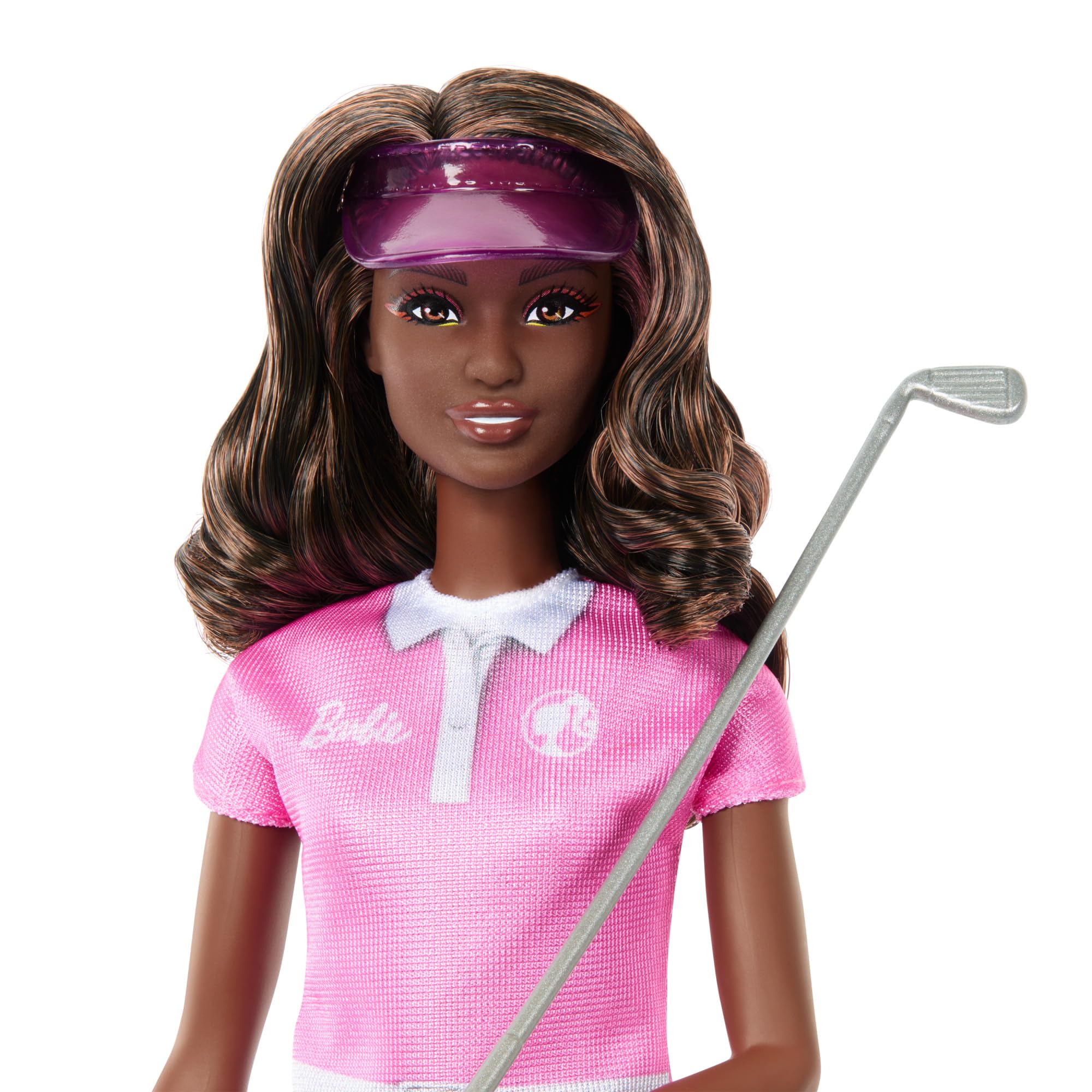 Barbie Golfer Brunette Fashion Doll in Removable Pink Polo Dress Golf Uniform, Includes Visor & Golf Club Accessories, JCR69 - Image 2