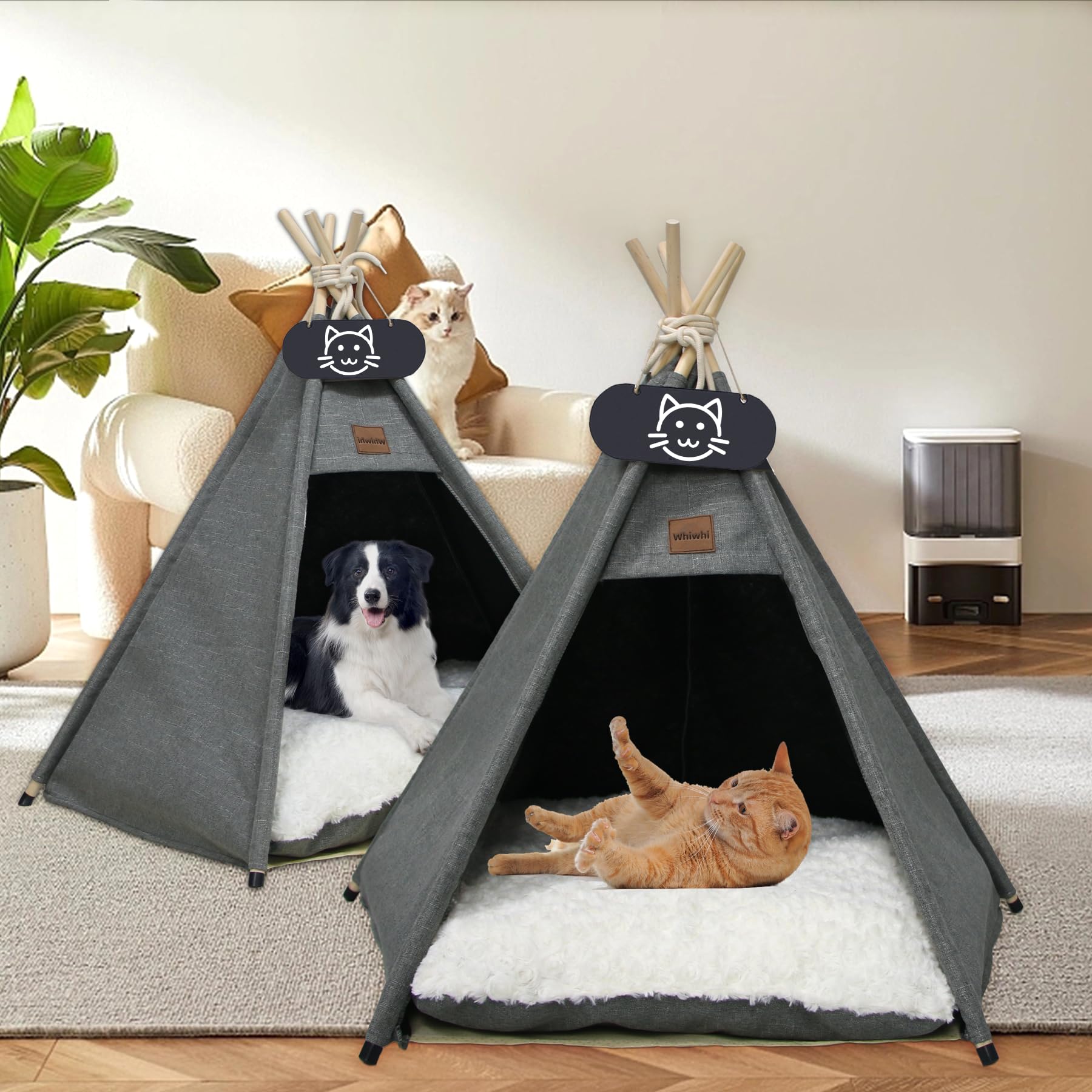 Tente de Tipi pour Chien Animaux Tente avec Coussin Lavable Niche Chien et Chat Intérieur Tente de Jeu pour Chien de Compagnie 60x60x70cm