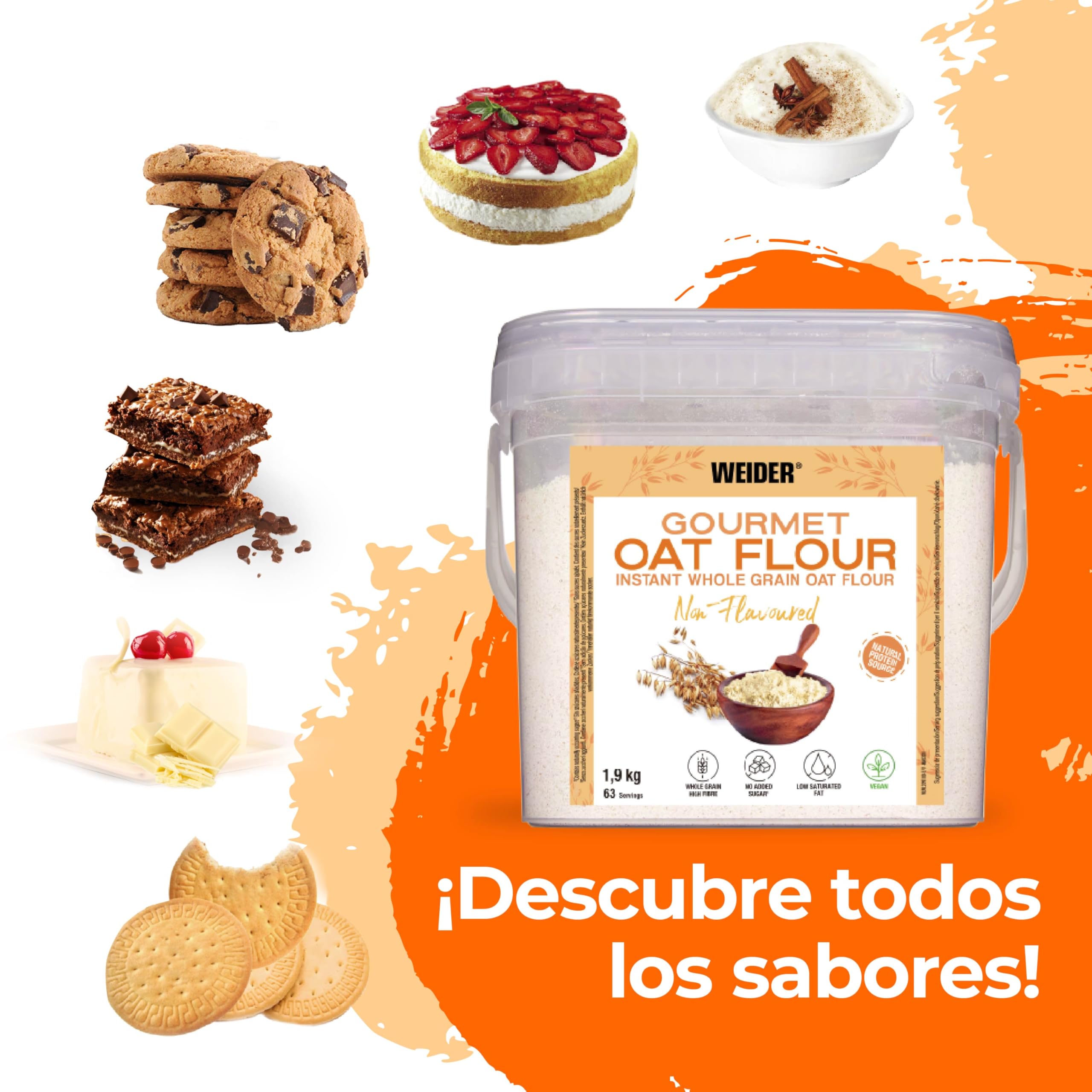 Weider Oat Gourmet Harina de Avena Integral, Proteína Bajo Azúcares, Sabor Tarta de Fresa, 1.9 kg, Pack de 4