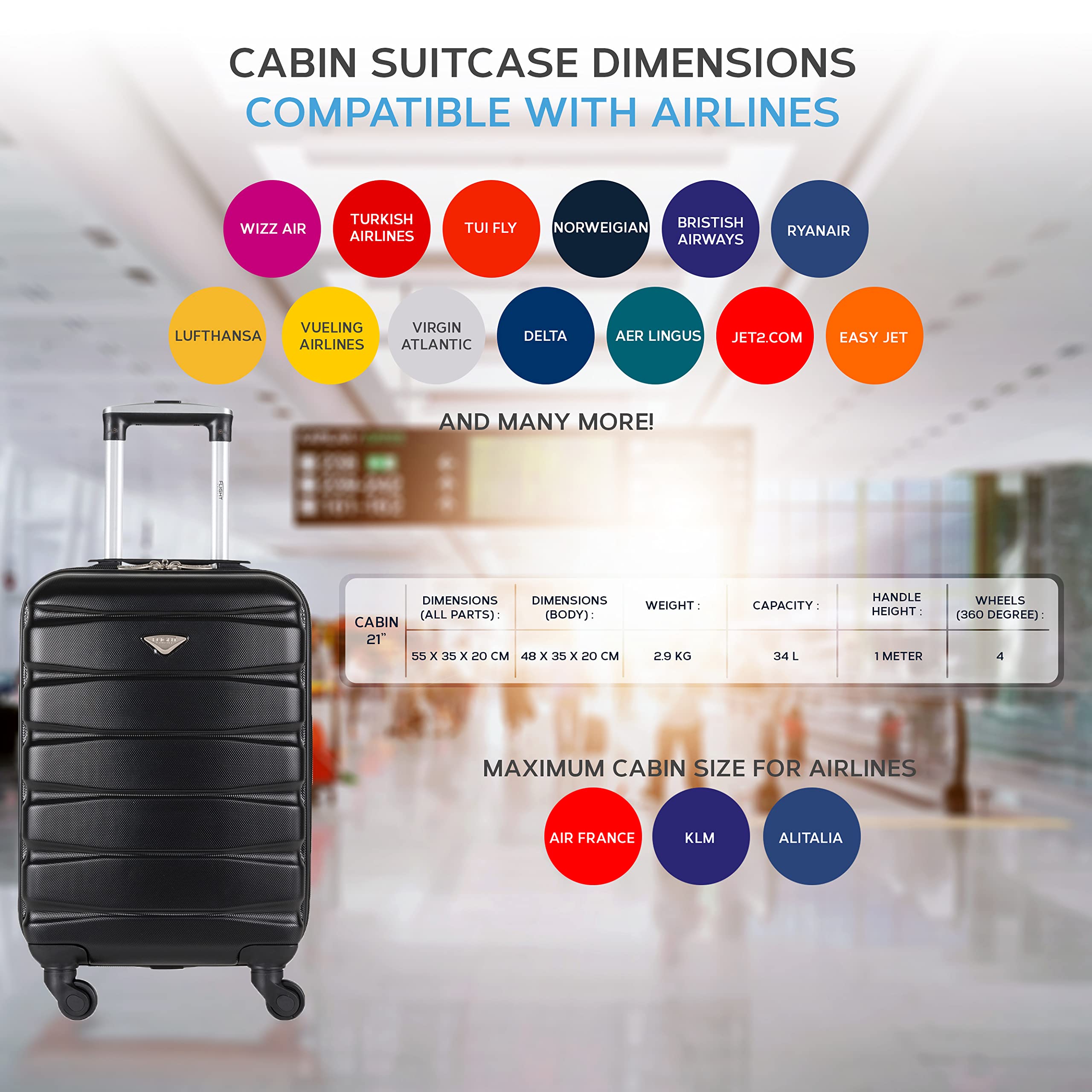 Buy Flight Knight Lightweight 4 Wheel ABS Hard Case Suitcases Cabin