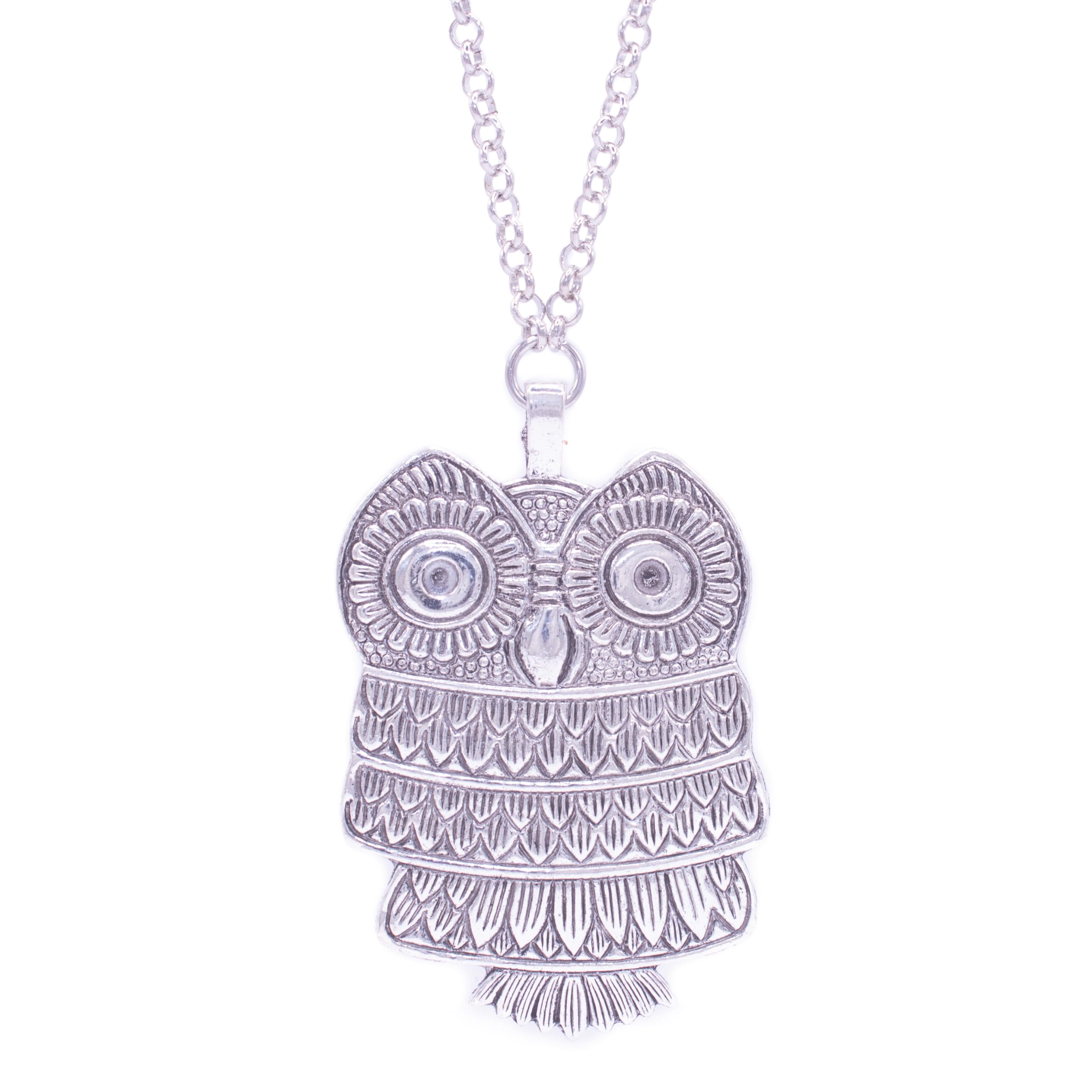 NILUXE DESIGN Colgante Búho Mujer Largo - Collar Colgante Búho de Plata Grande con Cadena de Acero Inoxidable Ajustable - Estilo Hippie Bohemio - Colgante Talismán de la Suerte - Amuletos de Protección