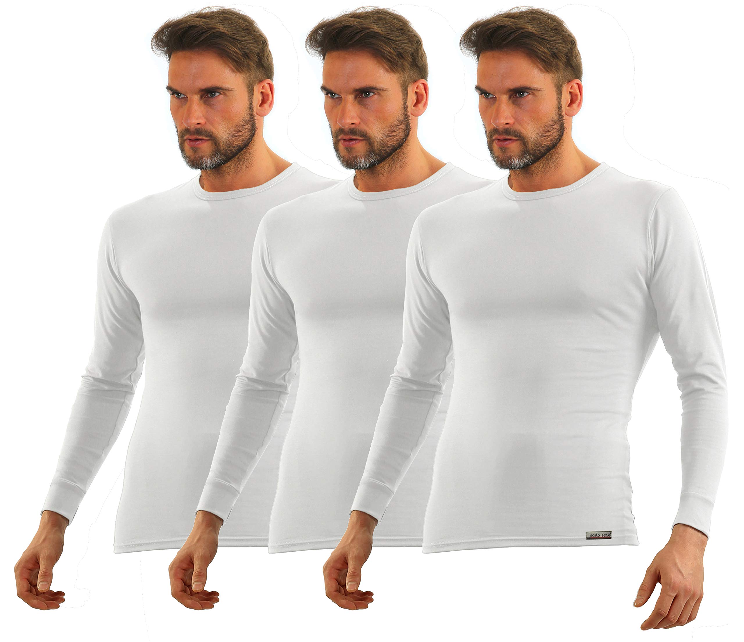 sesto senso Maglia Intima Uomo Lunga Pacco da 3 Cotone T-Shirt Termica Funzionale Biancheria Maniche Lunghe