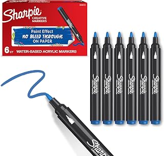 Sharpie Marcadores Creativos, Marcadores Acrílicos a Base de Agua, Punta de Bala, Color Azul, 6 Piezas