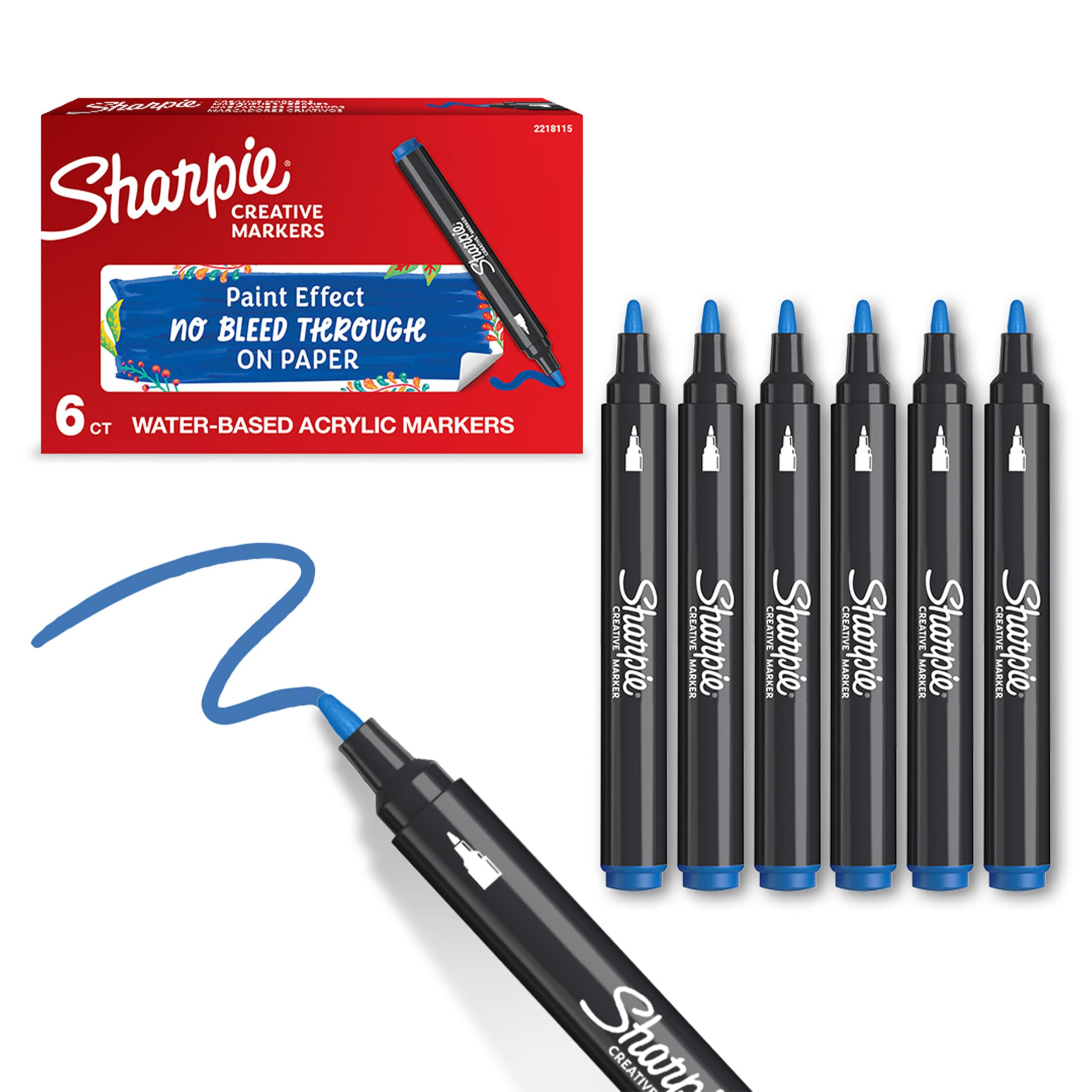 Sharpie Marcadores Rotuladores acrílicos creativos de con punta redonda base agua | Escribe en la mayoría de superficies | Materiales de arte y manualidades | Azul | 6 Piezas en oferta en Amazon