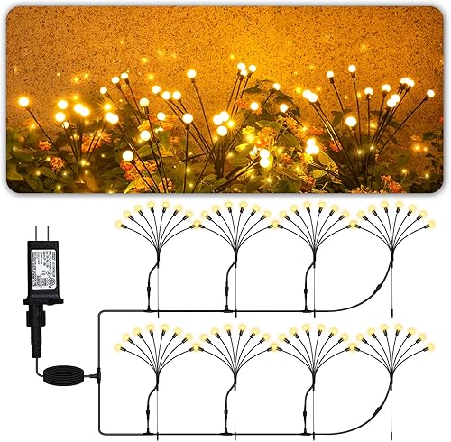 Aulanto Luces de paisaje de bajo voltaje, 64 luces LED de luciérnaga impermeables para exteriores, 8 modos de iluminación, luces de jardín