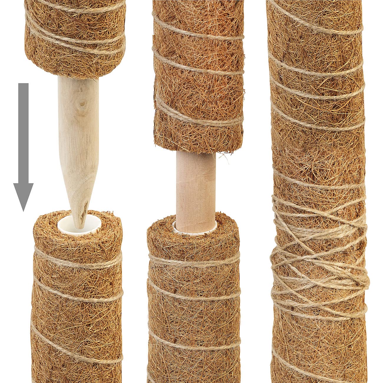 Royal Gardineer Pflanzstäbe Monstera: 16er-Set Rankhilfen aus Kokosfaser & Holz, 2x40 cm, 2x30 cm,Juteschnur (Rankhilfe Pflanzstab, Rankhilfen Zimmerpflanzen, Wein)