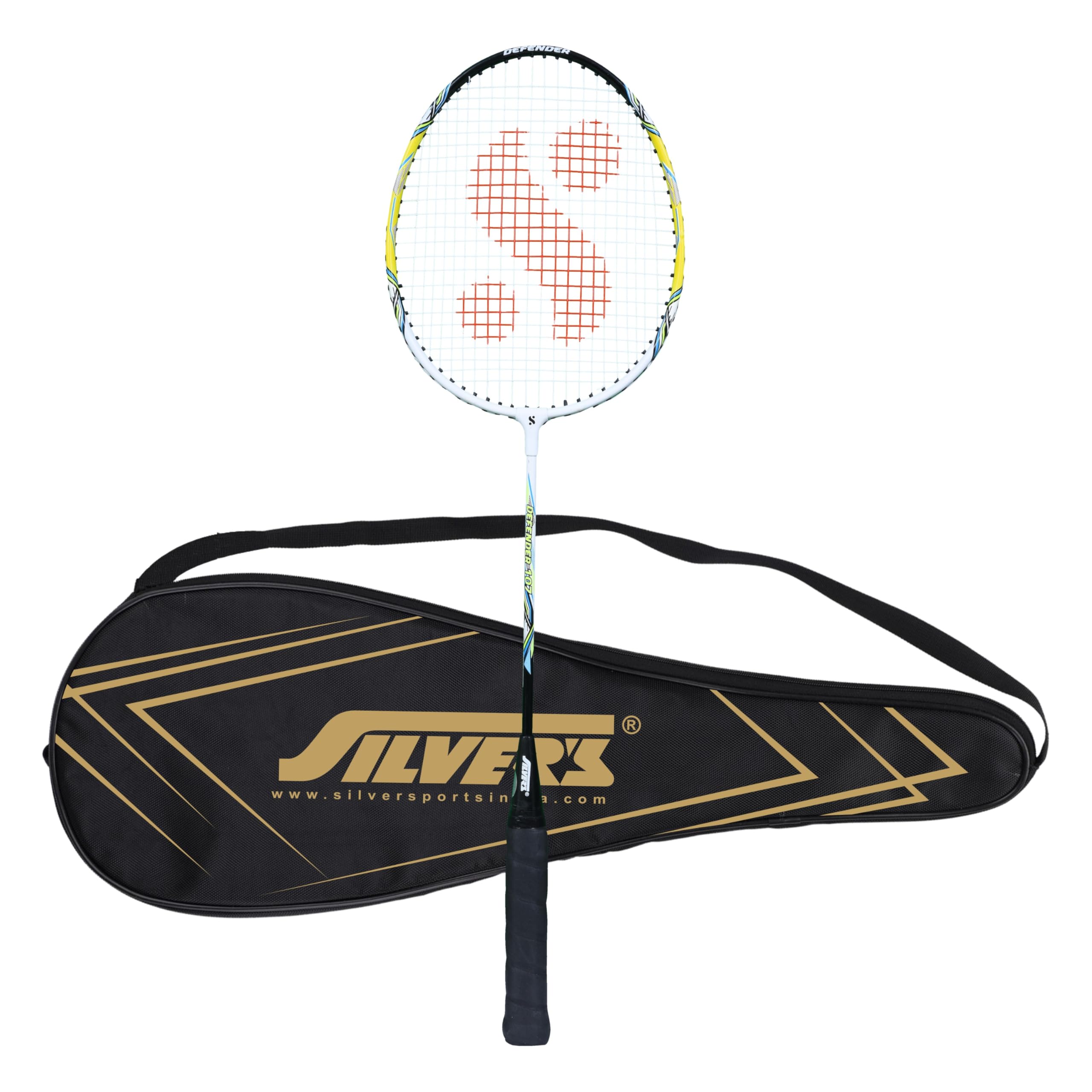 Silver's Aluminium Defender Badminton Racket with Full Cover(Yellow/White)
