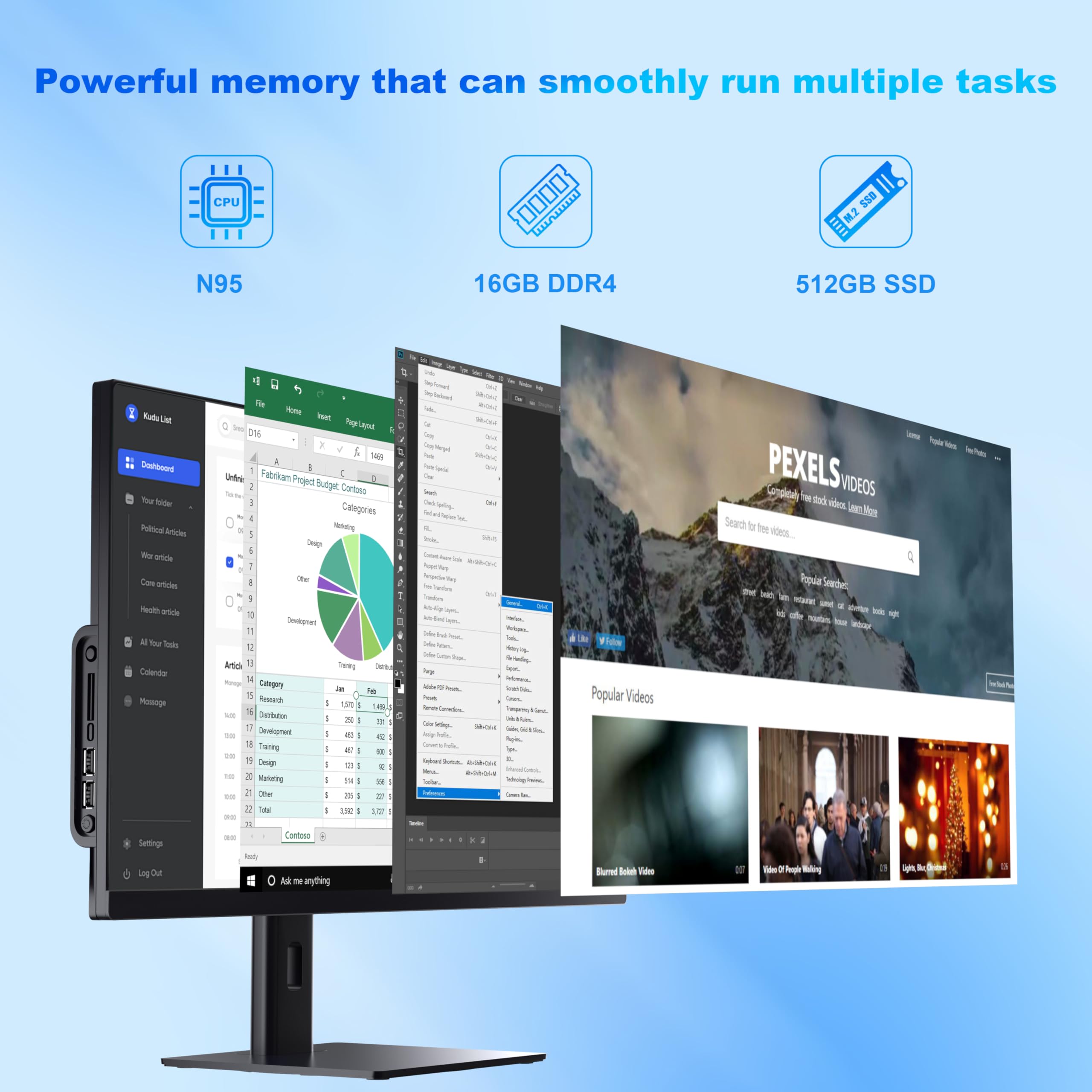 All-in-One PC de 27" para Teletrabajo y Clases Online Procesador Quad-Core ‑ N95, 16GB RAM, 512GB SSD, Ordenador de Sobremesa con Cámara Retráctil, WiFi 6, Bluetooth 5.3. Incluye Teclado y Ratón. — view 8