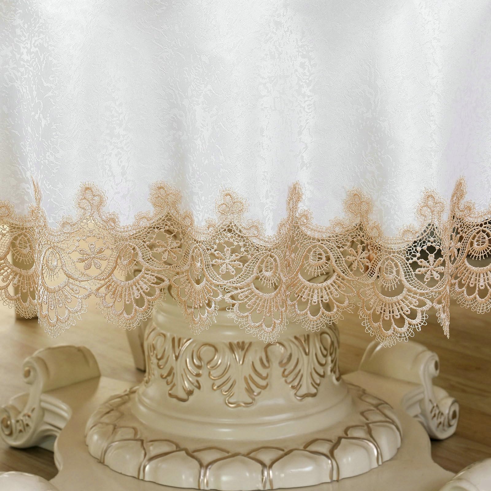 Runde Tischdecke Abwaschbar 180 cm, Spitze Blume Jacquard Polyester