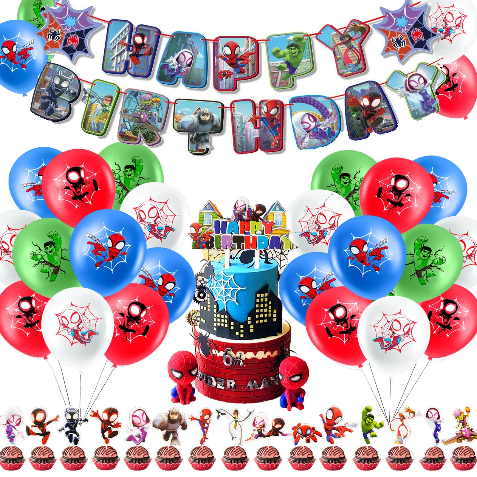 Spidey and His Amazing Friends Party Decorations Boys Girls- 40pcs Birthday Balloons Party Latex Balloons Decorations Birthday Banner Cake Cupcake Toppers for Kids Theme Party Supplies Decoration