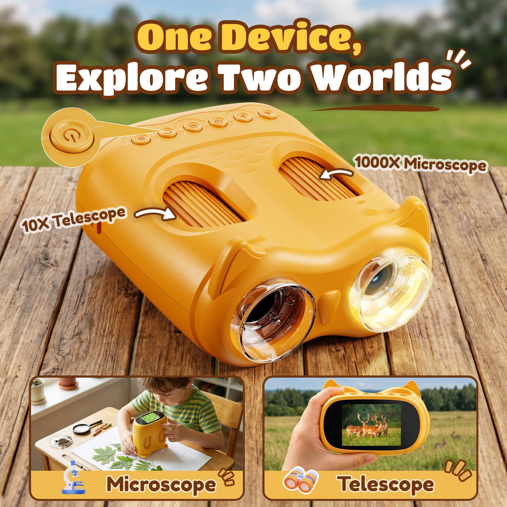 1000X Microscope Numérique Enfant Portable: 2-en-1 Loupe et 10X Telescope - Cadeau pour Garçons Filles 3-12 Ans - Kit Electronique Exploration - USB-C Rechargeable