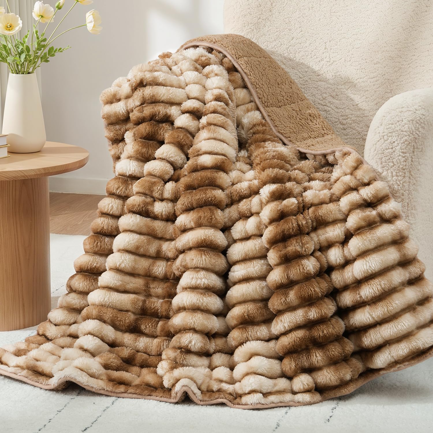 Fleece Weighted Blanket for Adults 60" x 80" 15lbs Soft Blankets, Khaki