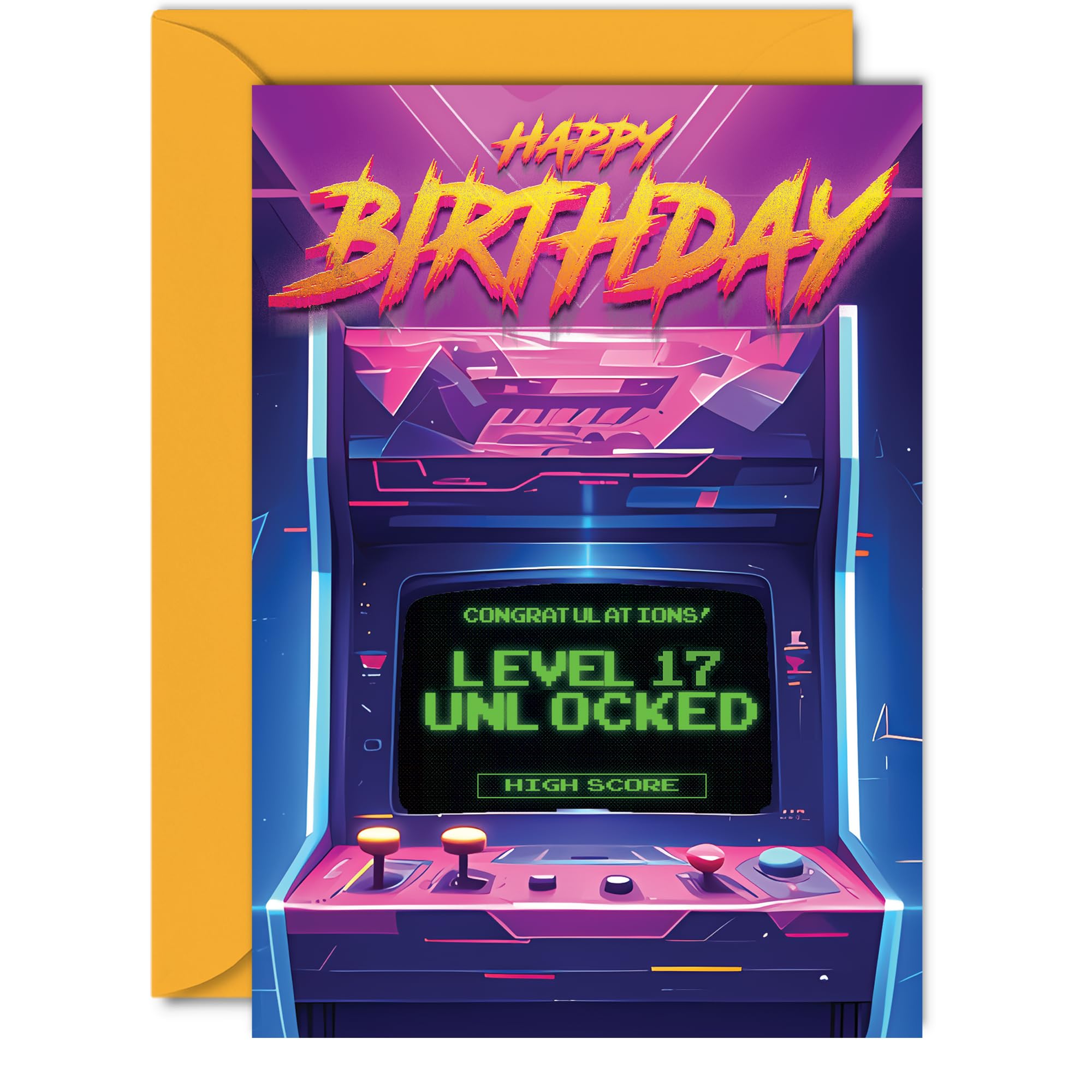 17th Gamer Birthday Cards for Boys Girls - Level 17 Unlocked - Happy 17 Birthday Card for Son Daughter Nephew Niece Grandson, 5x7 Inch Seventeen Seventeenth Bday Video Game Greeting Cards
