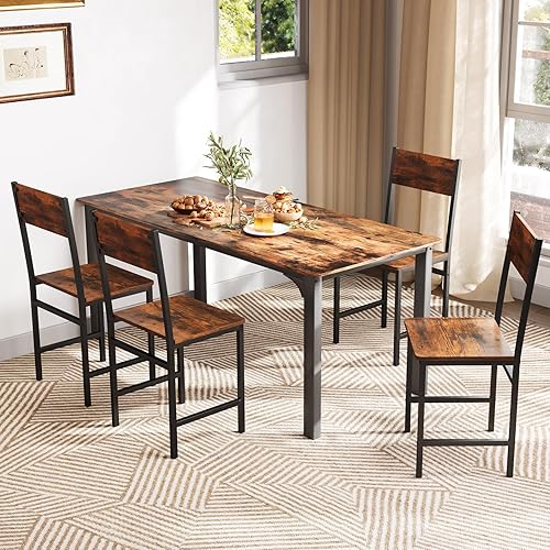 Miniatura 4 de Giantex Juego de 4 sillas de comedor, sillas de cocina industriales con patas de metal, respaldo inclinado, grano de madera rústica, sillas