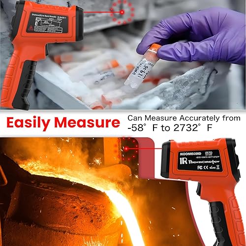 Miniatura 9 de Pistola de termómetro infrarrojo 501, pistola de temperatura láser sin contacto de -58 F a 2732 F para cocinar, horno de pizza, reptil, plancha,