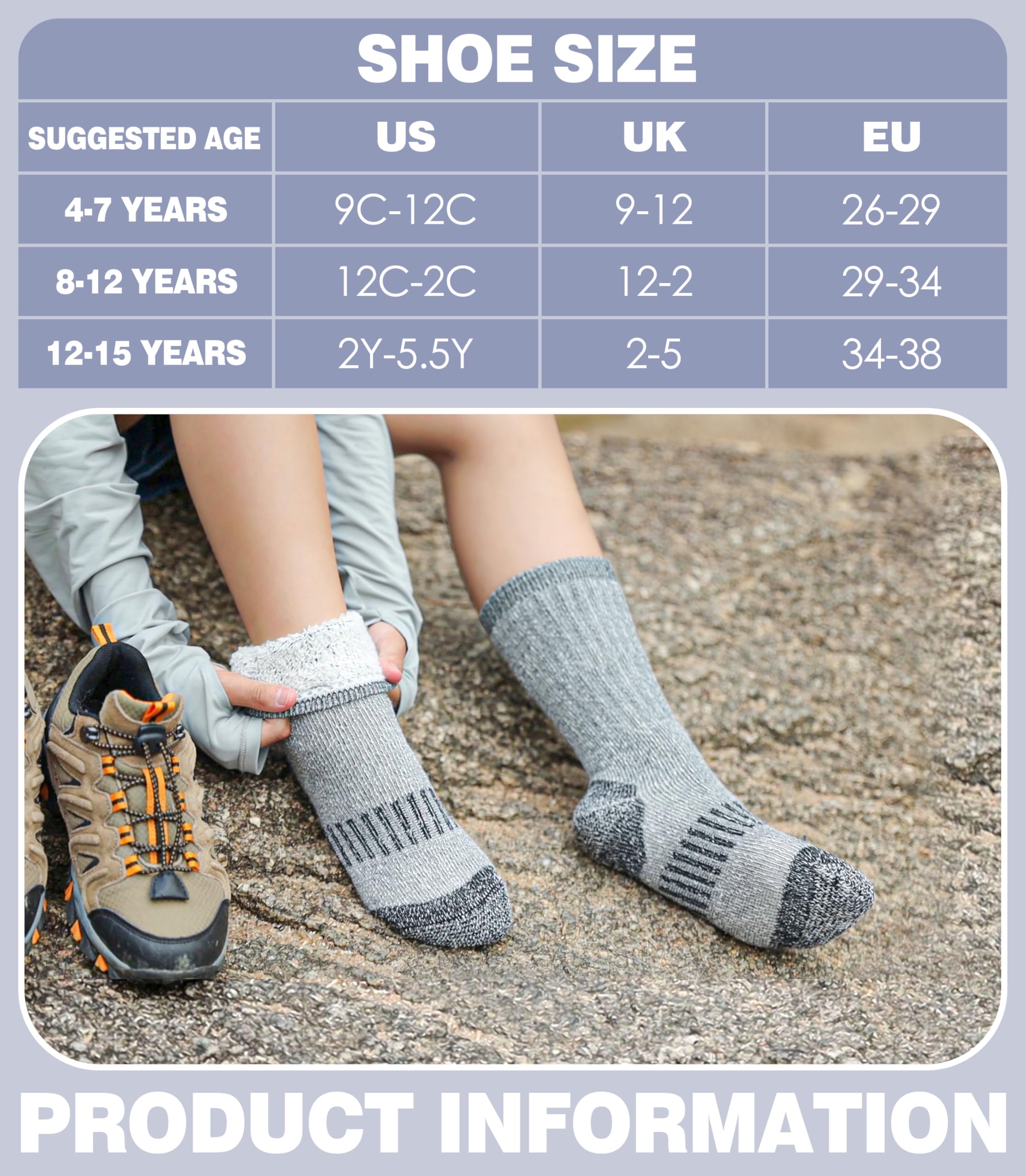 Calcetines de lana para niños y niñas, calcetines térmicos de lana merina, cálidos, gruesos, acogedores, para botas