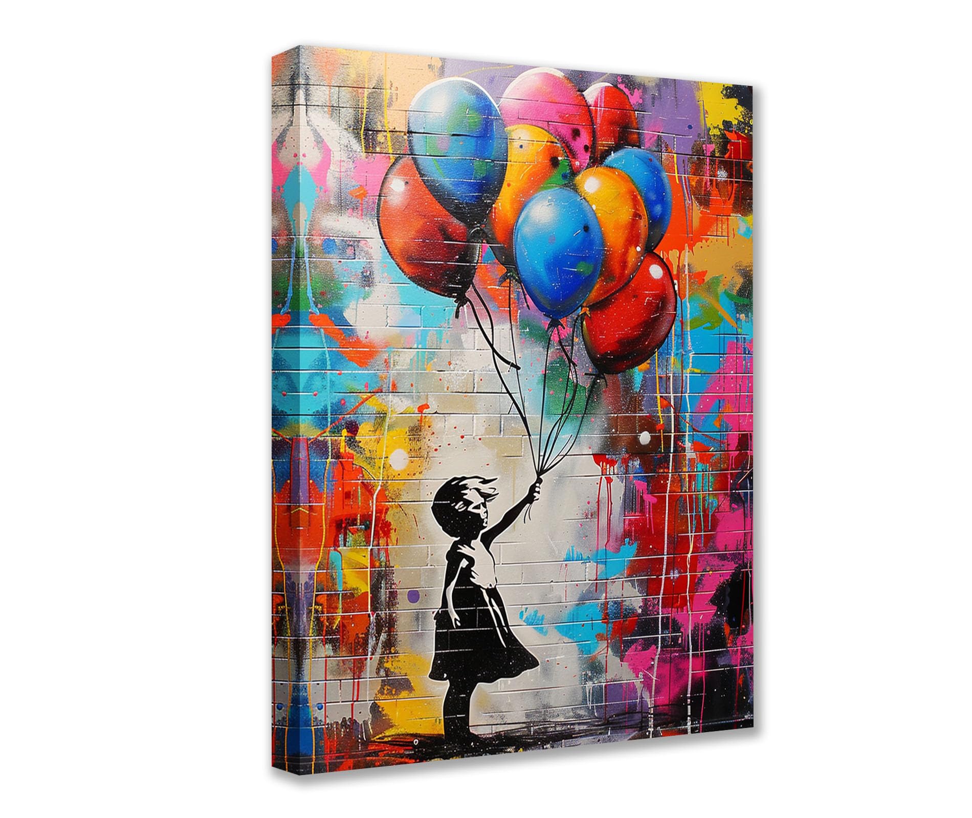 Tucocoo Colorful Balloon Wall Art for Living Room, Banksy Street Pop Art Painting, 1 Piece, Canvas, Little Girl, Wall Art, Graffiti, Modern Artwork, Home Decor, Framed, Stretched, Ready — image 1