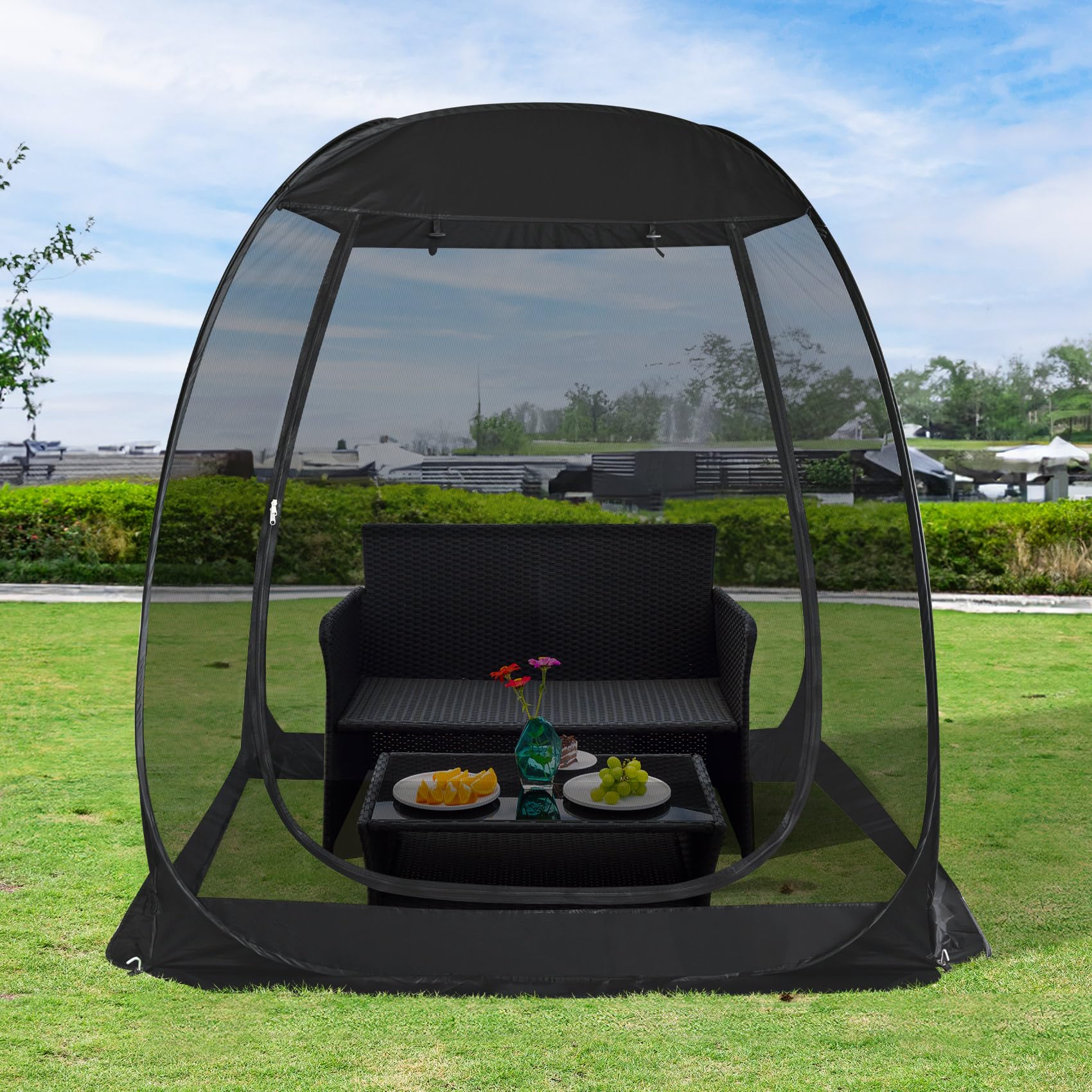 Alvantor Pop Up Screen House, Outdoor Mosquito Mesh Tent with UV Resistant, Pop Up Canopy Easy Up, Foldable Screen Room for Camping,Backyard, Garden, Patio(Black, 6x6 FT)