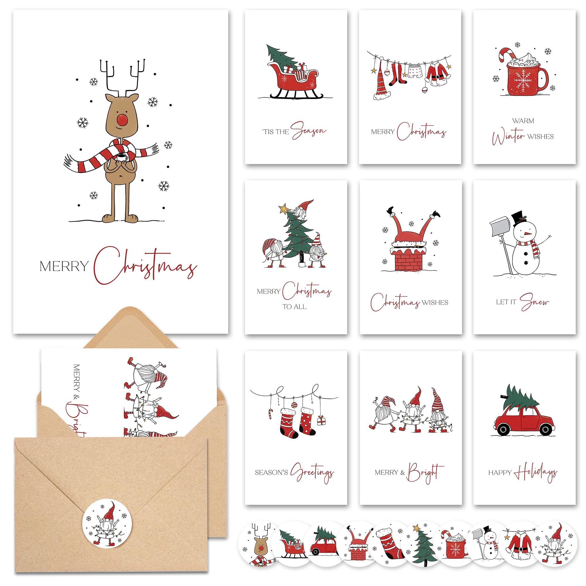 AUDREE Christmas Cards With Envelopes & Matching Stickers (20 Pack 4"x6") - Assortment Boxed Holiday Card - Perfect for Happy Holidays Cards, Xmas Card - Thoughtful Gift Idea for Friends and Family
