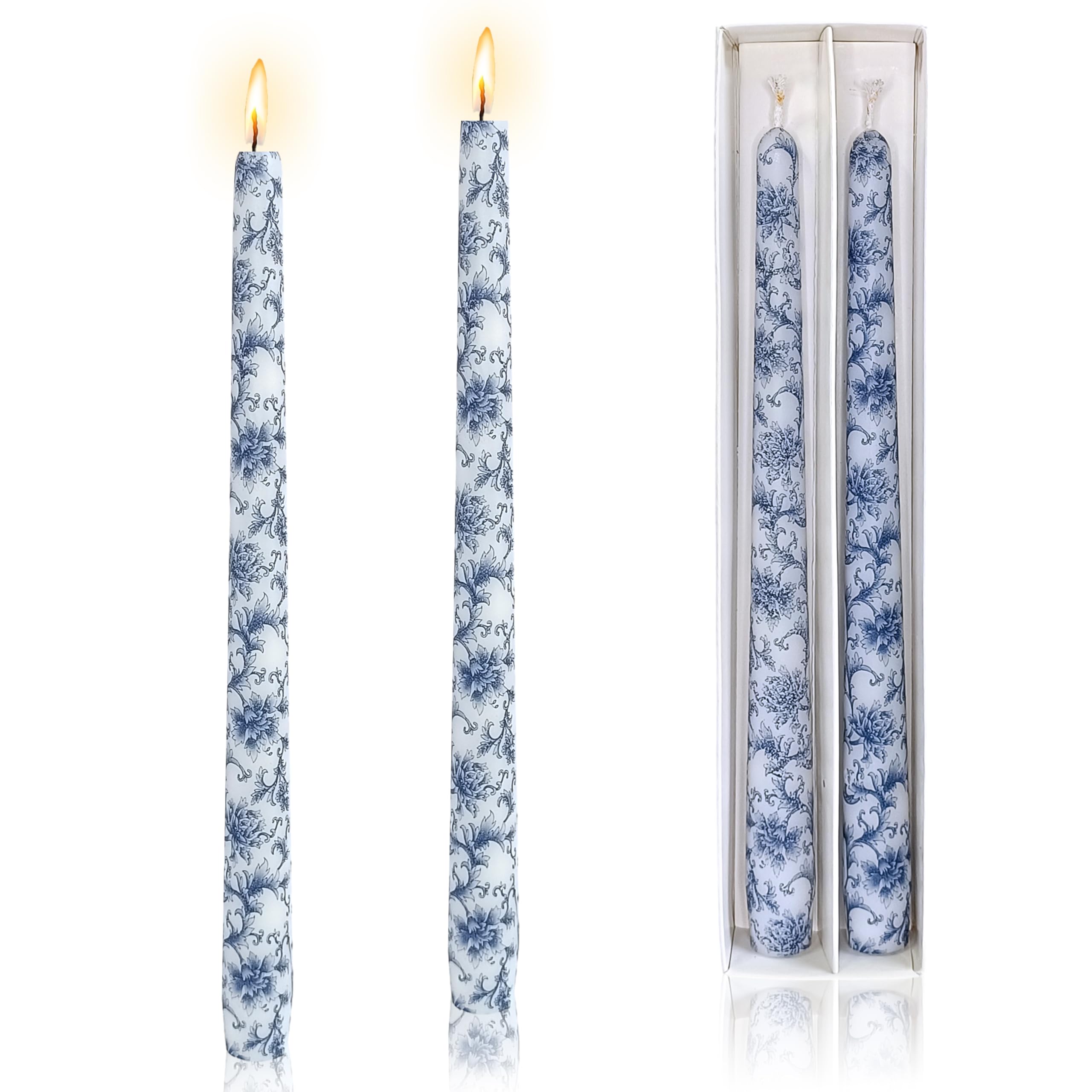 Handmade Printed Candles 10 in Long Candle Sticks Unscented Candle Blue and White Porcelain Pattern Candles for Home Wedding Dinner Holiday Party