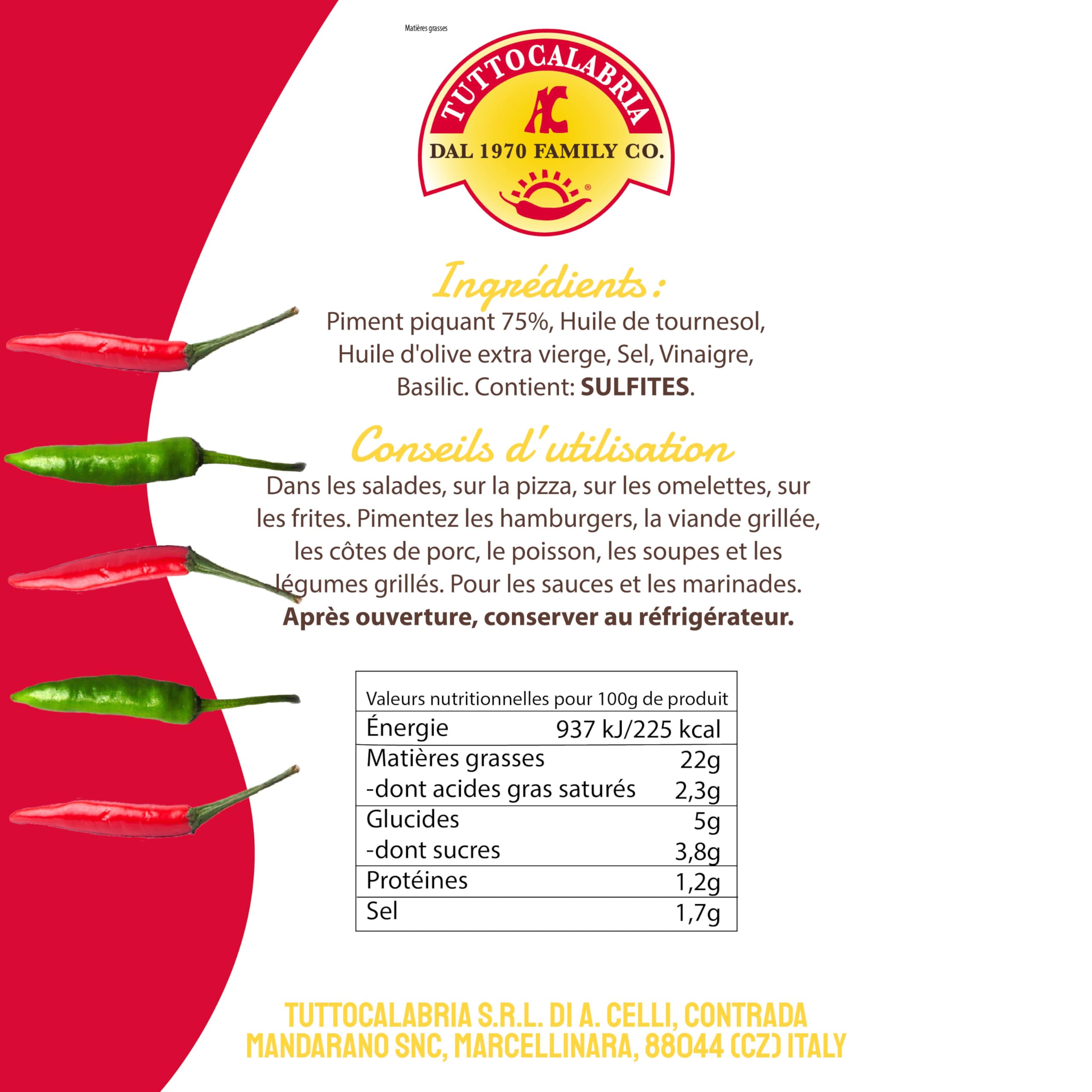 Tutto Calabria - Piments Piquants en Morceaux 285g, Frais Très Piquant Calabrais - Délectez votre palais avec une Touche de Calabre en Plus