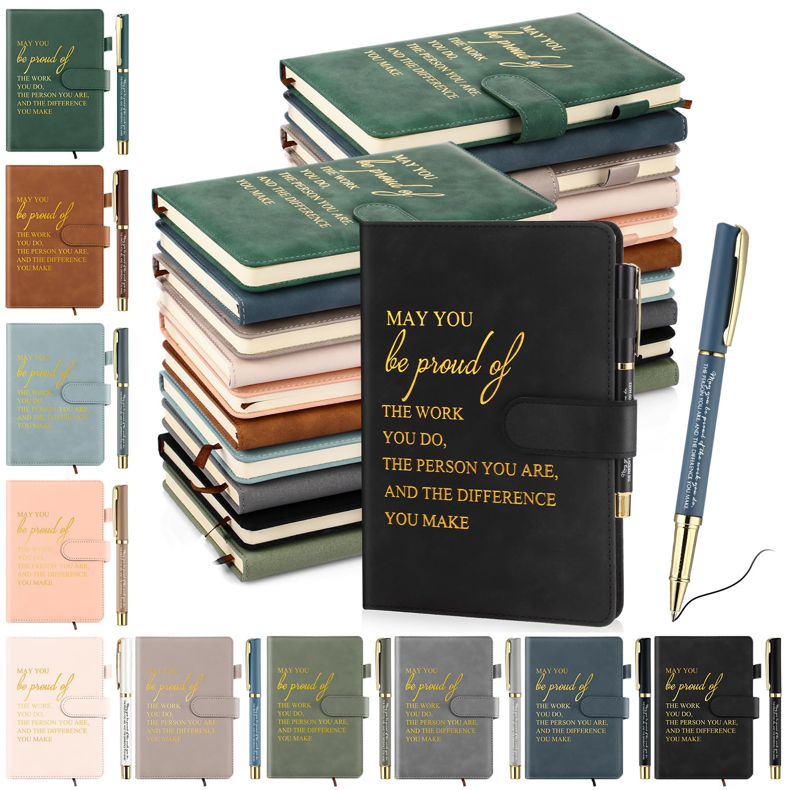 Kosiz 20 Pcs/10 Sets Employee Appreciation Gifts Bulk A5 Leather Notebook and Pen Inspirational Journal Pens for Social Worker Nurse Coworker Staff