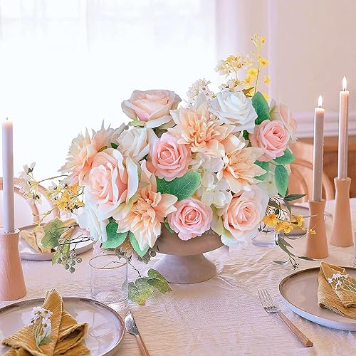 Miniatura 4 de FACINOC Juego de caja de ramo de rosas artificiales de durazno, flores falsas para bricolaje, decoración de despedida de soltera, bodas, centros de