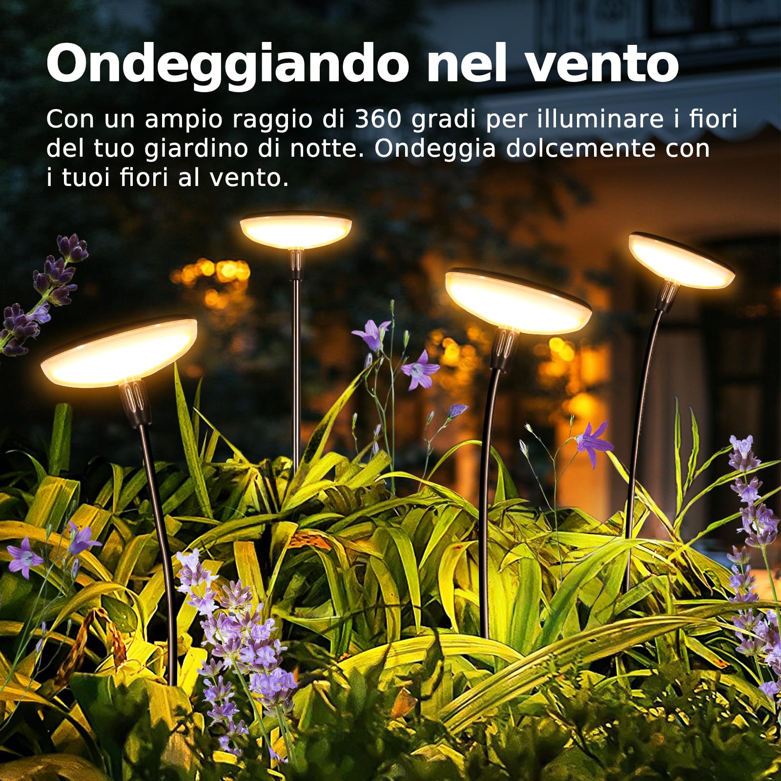 Luci Solari da Giardino Set 4 Pezzi, Lampade Solari da Esterno con Bianco Caldo e RGB, 1000mAh, 21 LEDs 55 lumen, Altezza Regolabile 77 cm, Impermeabile IP65 per Esterno Festa Terra Prato