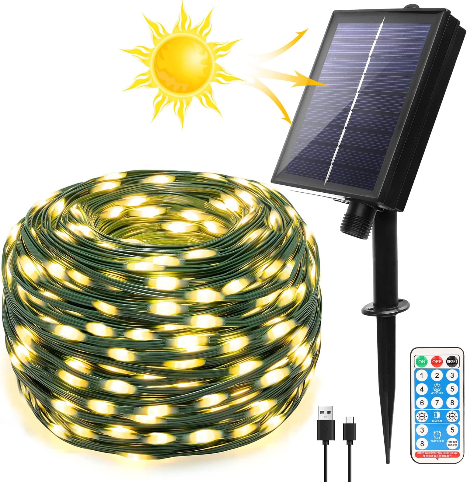 AUOPLUS Solar Outdoor Fairy Lights - 2x20M 200 LED String with 8 Modes ...