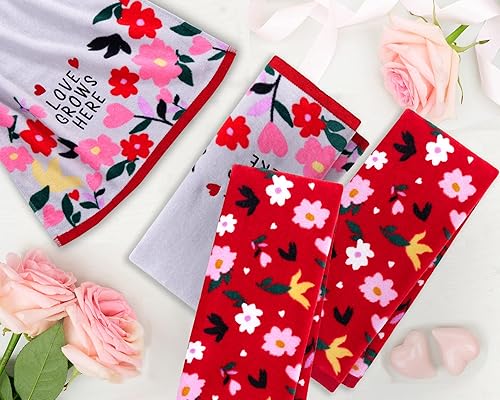 Miniatura 2 de VOOVA  MOVAS Juego de 4 toallas de mano para el día de San Valentín 100  algodón 16 x 25 pulgadas decoración de toallas de cocina absorbentes suaves