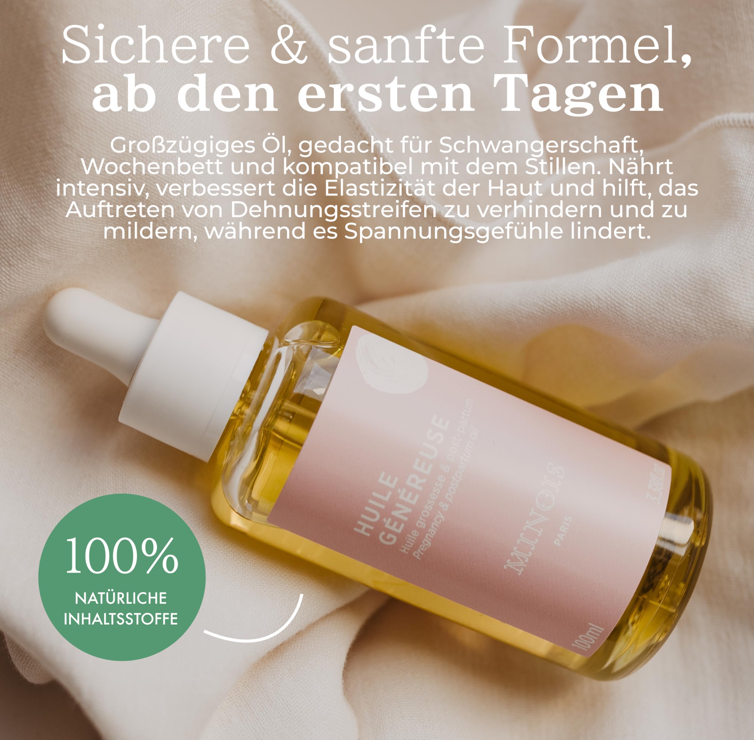 MINOIS PARIS - Schwangerschaftspflegeöl 100% Natürlich - Anti-Dehnungsstreifen, Lindert Spannungsgefühle und Post-Partum-Beschwerden - Formuliert Mit 6 Ölen - Körper- und Gesichtsritual