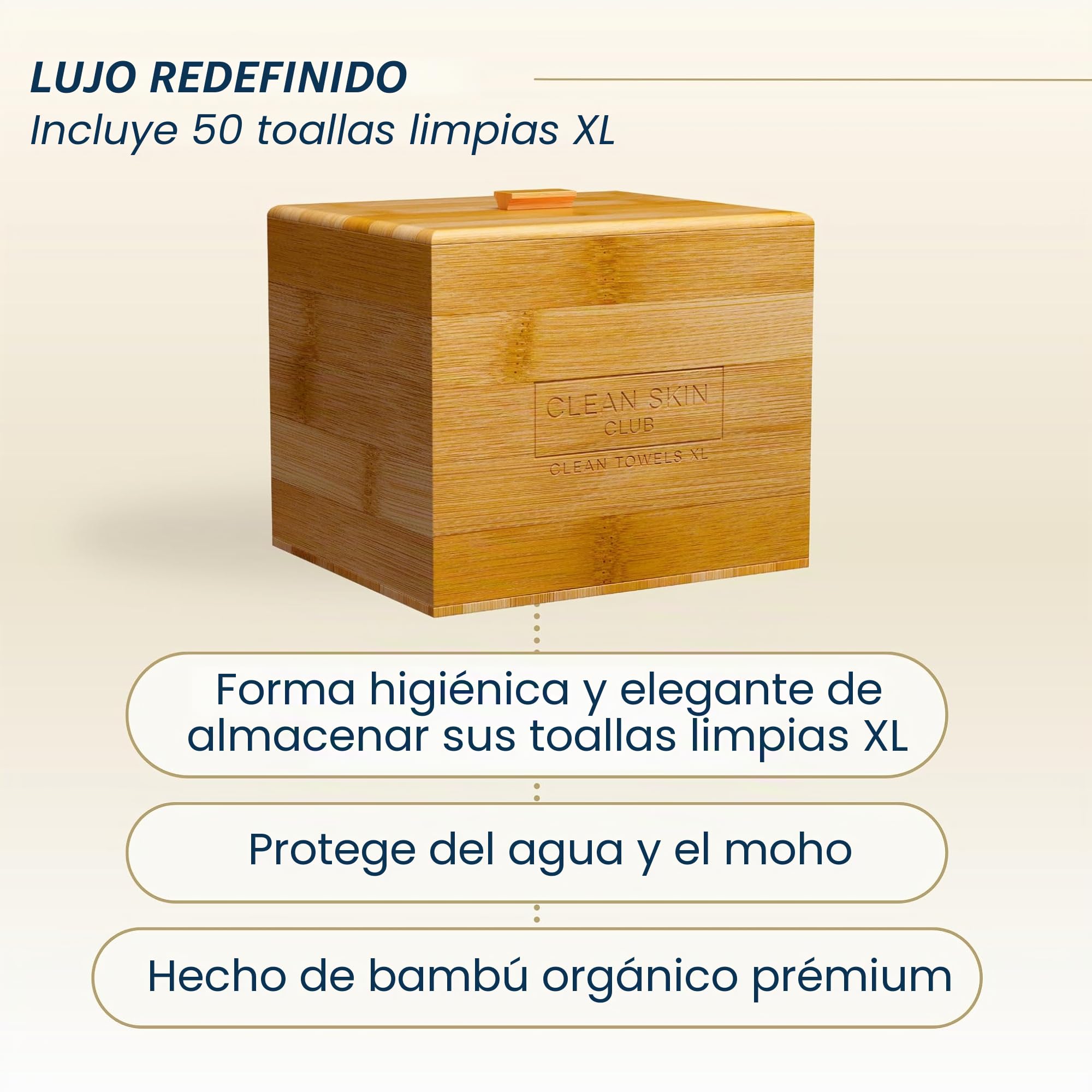 Clean Skin Club Contenedor de bambú de lujo con funda, incluye 50 toallas faciales desechables Clean Towels XL Original