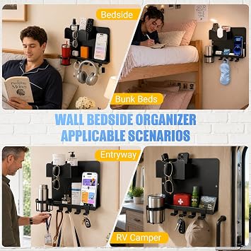 Metal Bedside Wall Shelf, No Drill Floating Bedside Shelf Wall Organizer