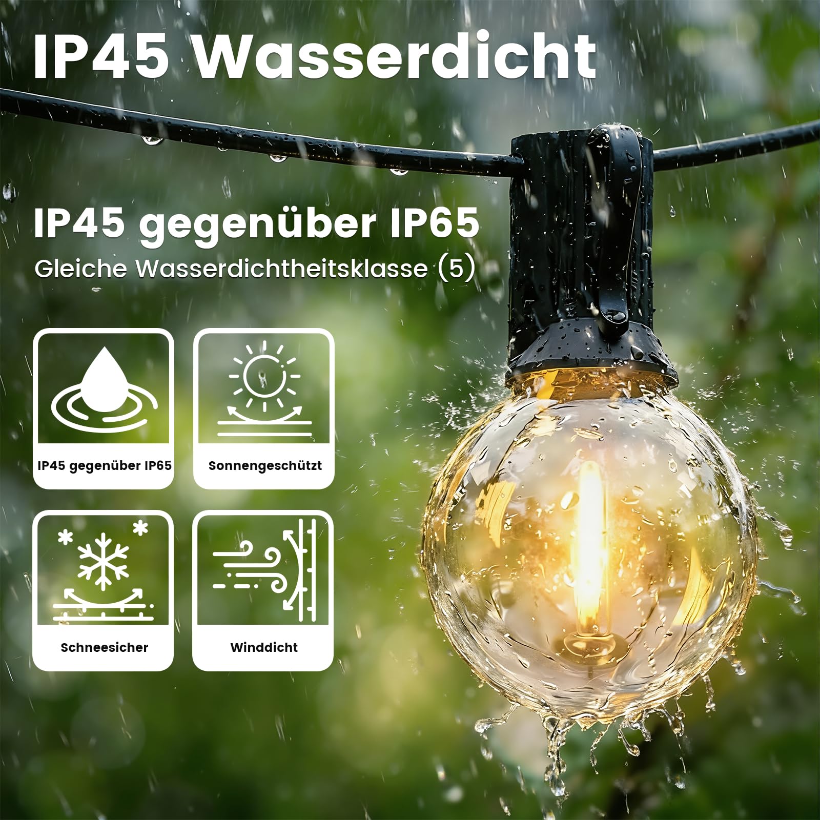 Yuusei Lichterkette Außen Strom, 45,7M Lichterkette Outdoor LED mit Dimmer, IP45 Wasserdicht, 58+2 G40 Dimmbar Aussen Glühbirnen Lights für Garten, Pavillon, Balkon, Camping, Party, Hochzeit
