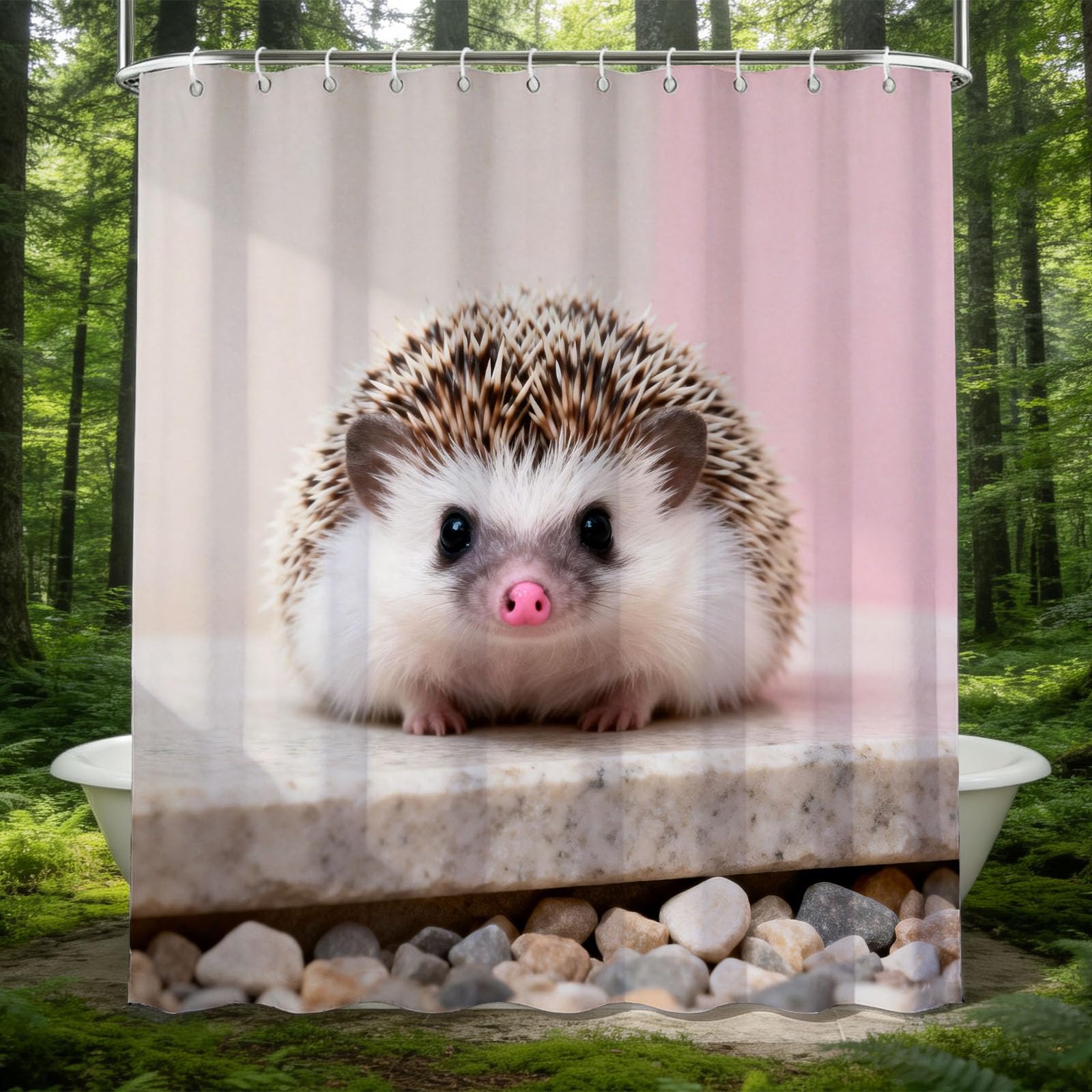 Hongduo 3D Cute Hedgehog Shower Curtain for Stalls Bathtubs Simple Bathroom Decor Shower Curtain Set Polyester Fabric Waterproof 180x200cm/71X79 Inch with Hooks