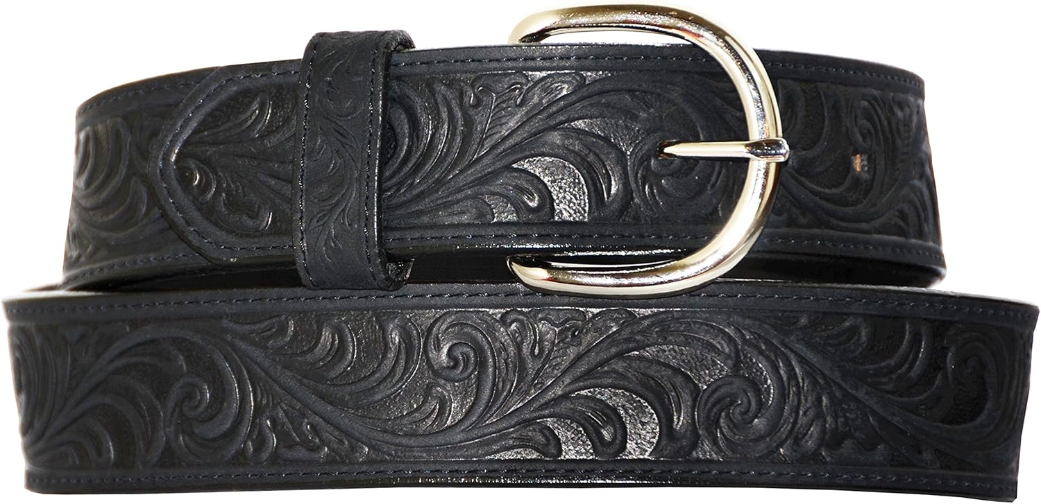 Classic Western Tooled Leather Belt - Made in USA (Black 46)