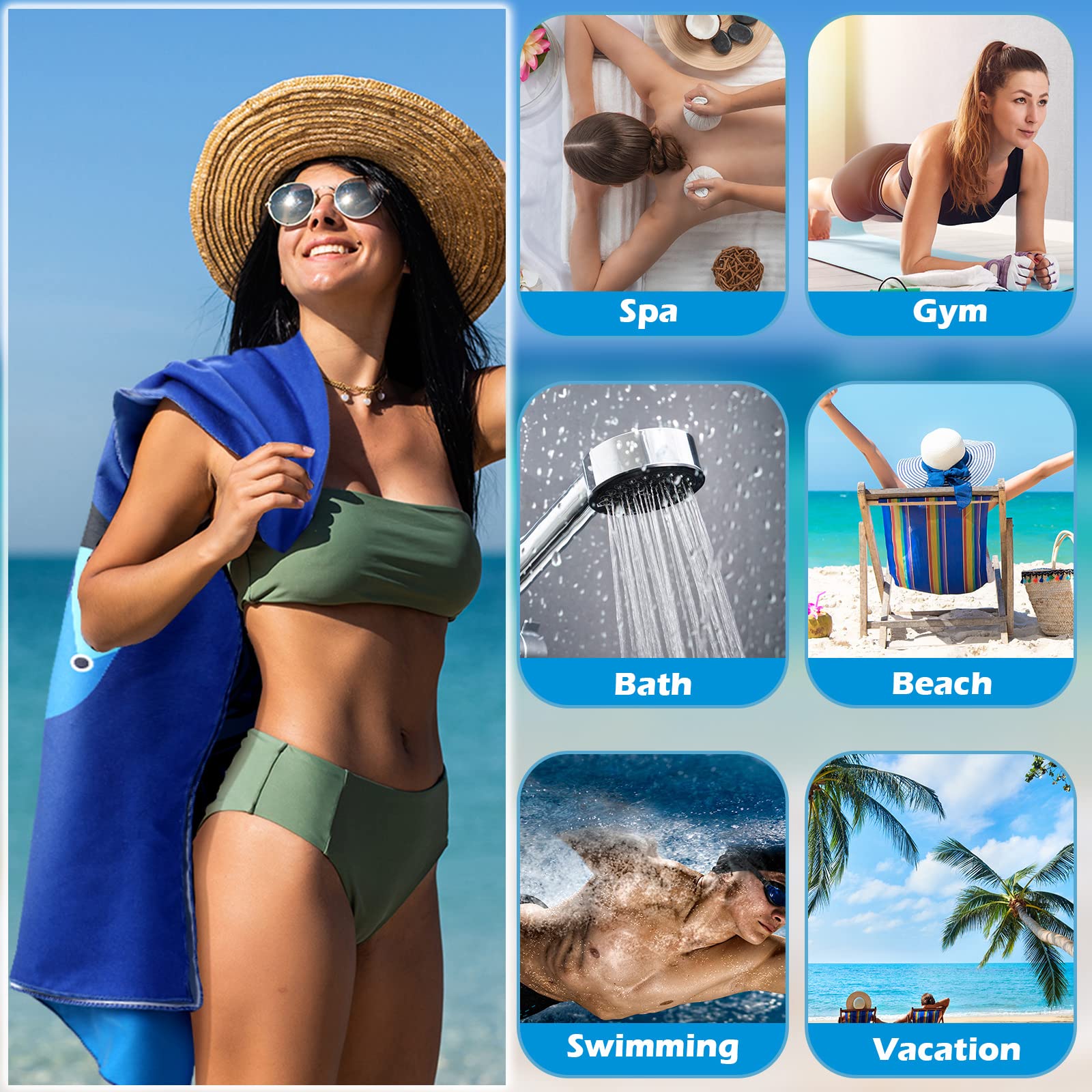 Irenare Lot de 4 serviettes de plage en microfibre résistantes au sable pour adultes - Séchage rapide - 190 x 89 cm - Extra large - Accessoires essentiels pour la piscine et la plage