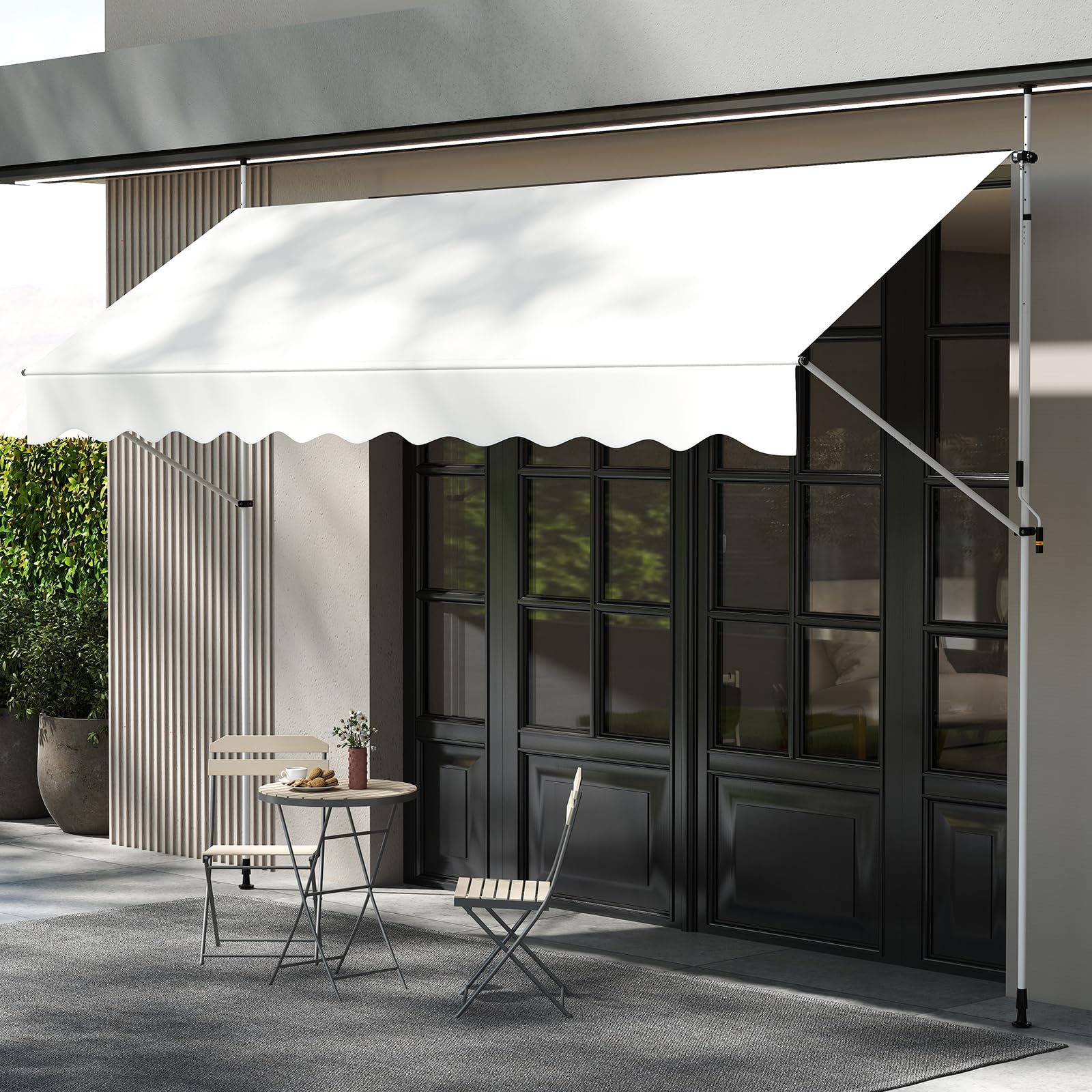 COSTWAY Klemmmarkise, Balkonmarkise ohne Bohren mit Handkurbel, Höhenverstellbar & UV-beständig, Markise Sonnenschutz für Terrasse, Balkon, Garten (400 cm,Weiß)